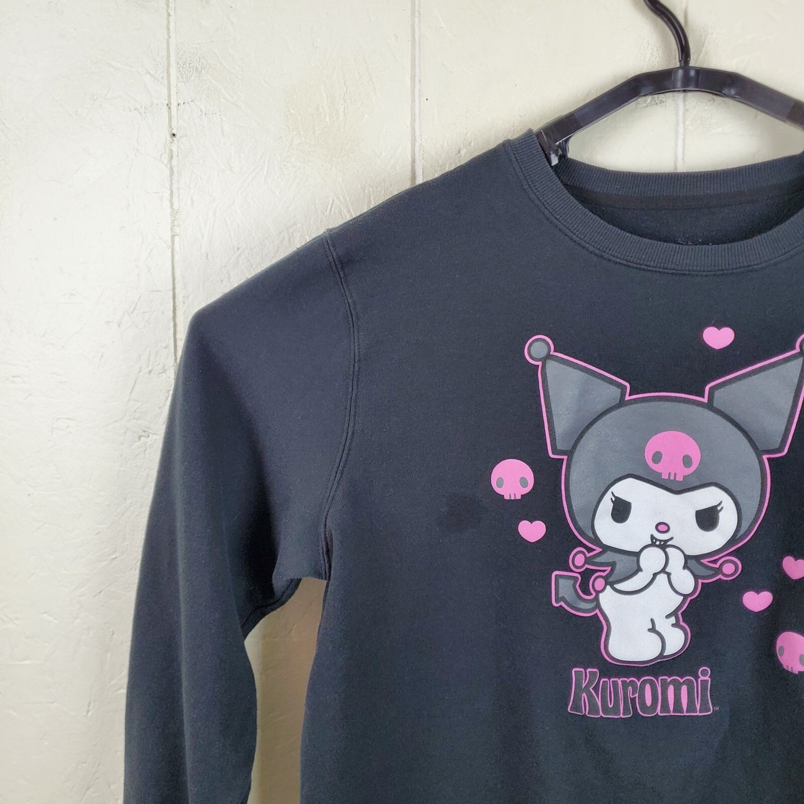 Kuromi Sweatshirt Womens Extra Large Black Crew Neck Long Sleeve Graphic Stretch