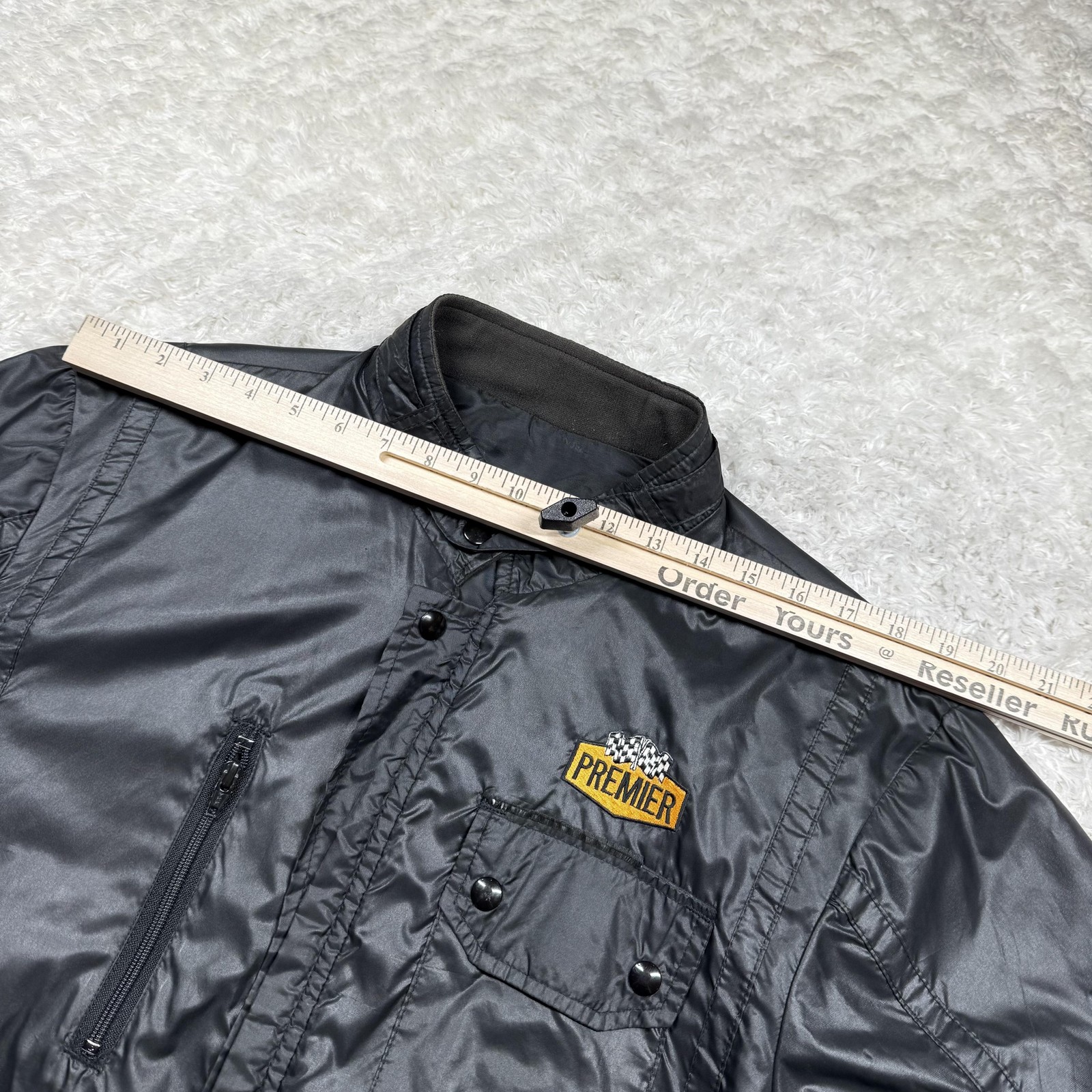 Vintage Premier Jacket Mens L Racing Bomber USA Windbreaker MBA 90s Satin Black