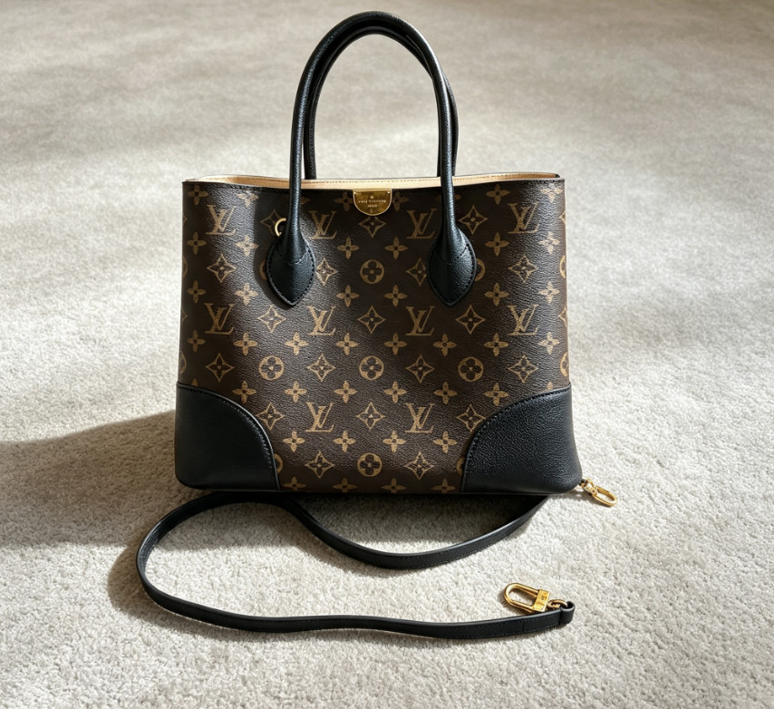 AUTH Louis Vuitton Flandrin Brown Black Gold Hardware Tote Bag Canvas Bag