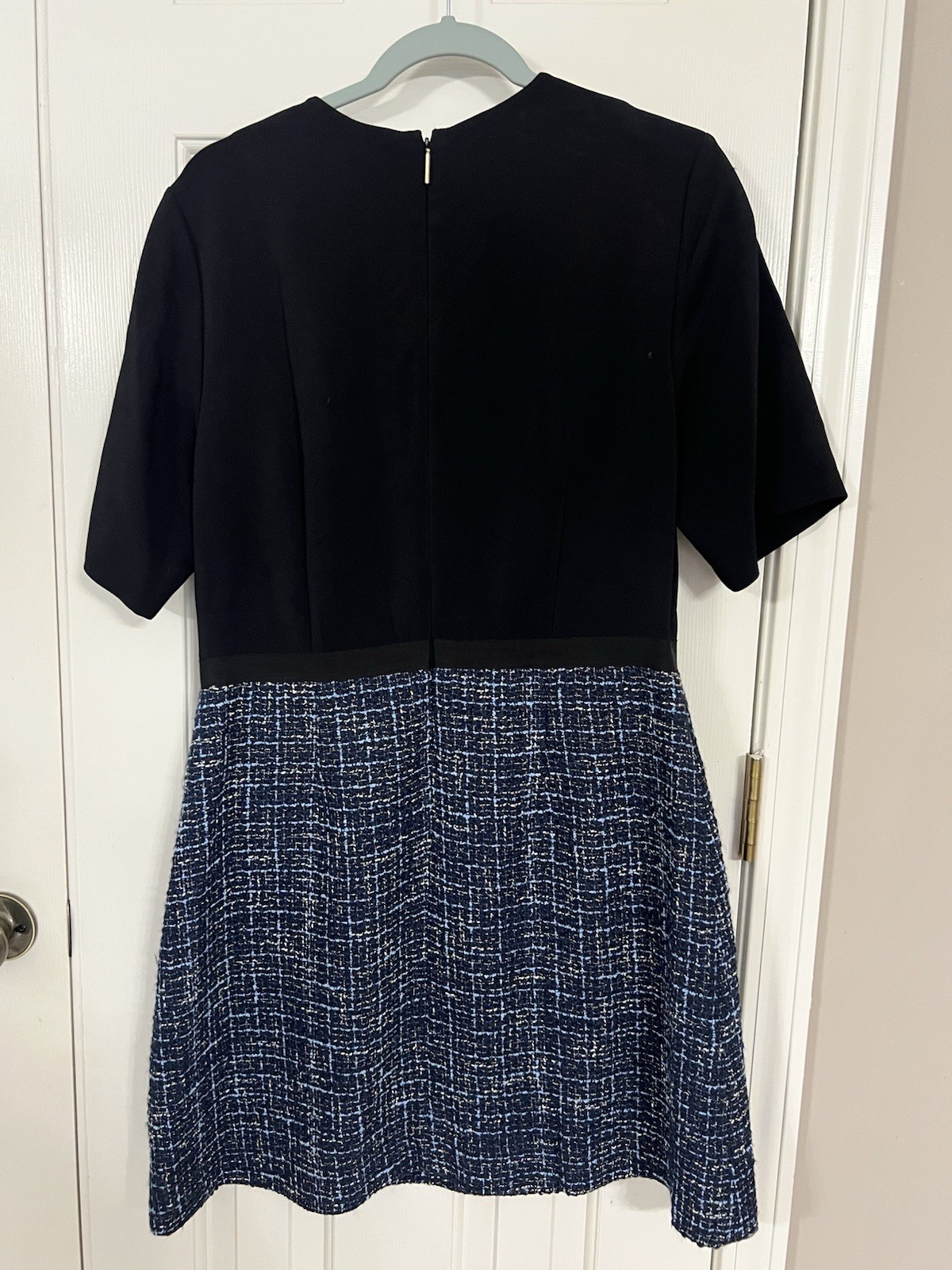 Jason Wu Black/Blue Tweed Shift Dress – Short Sleeve Knee Length, Size 14