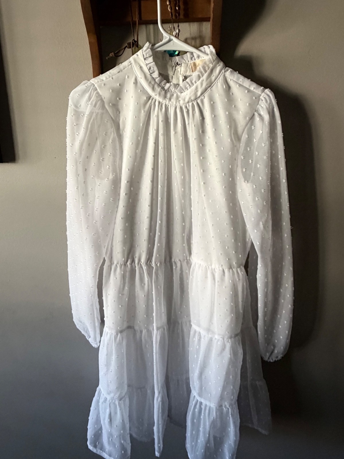 Alter’d State White Swiss Dot Dress Flutter long Sleeve Medium