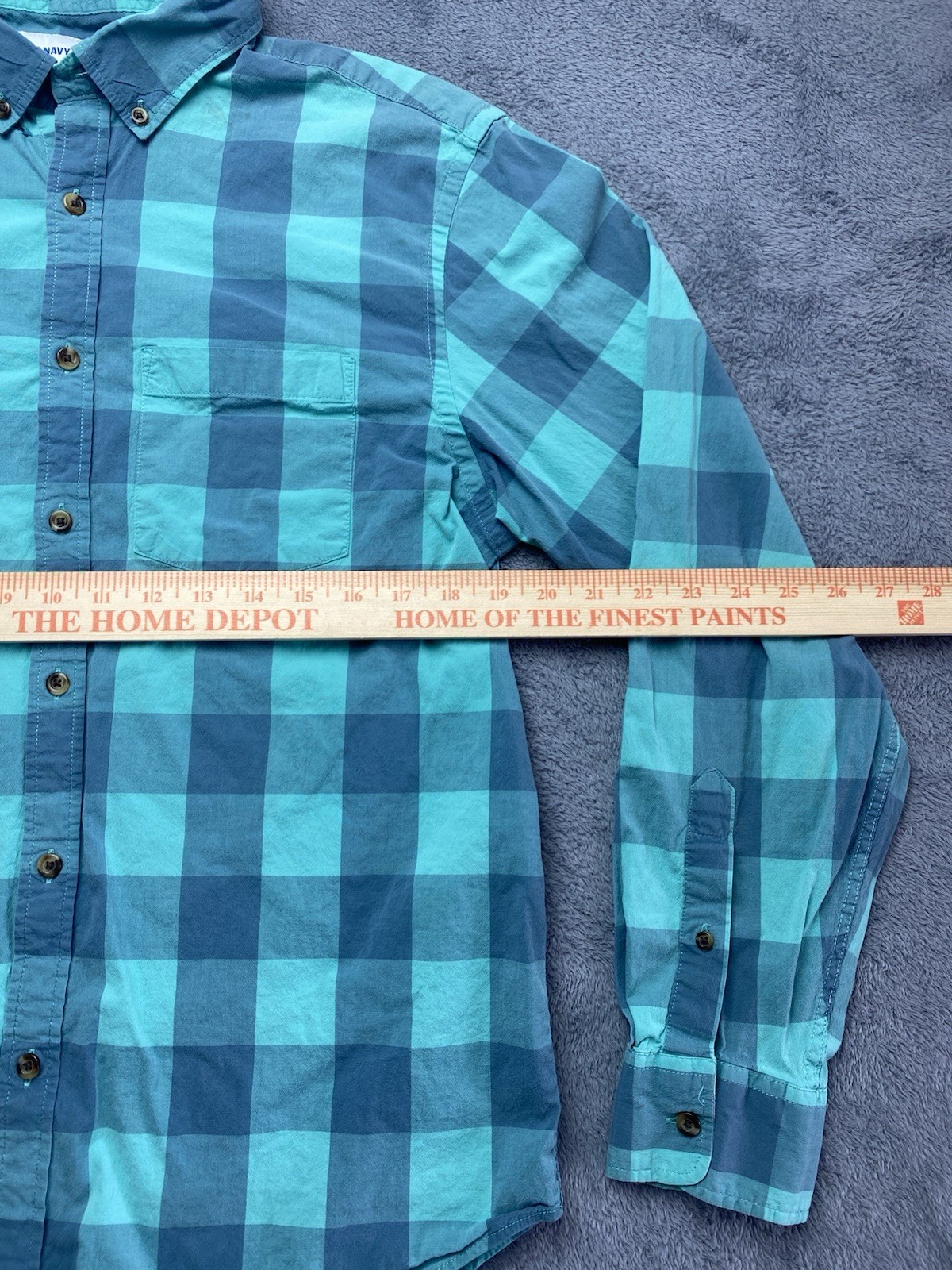 Old Navy Teal/Blue/Green Plaid Button Down Shirt Mens Regular Sz L