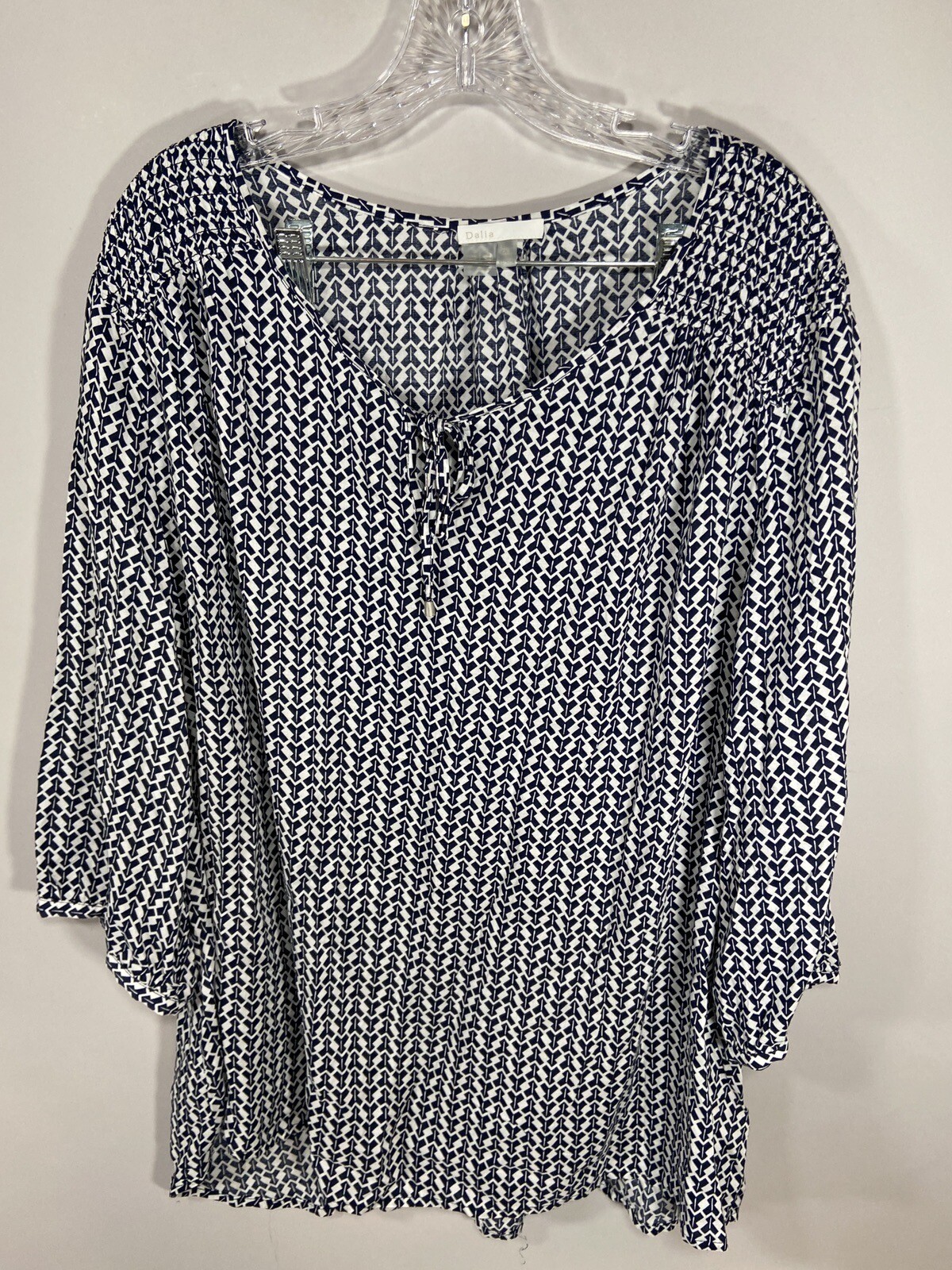 Dalia Womens 3X Ladies Shirt Top Blue White Geometric Print Peasant Blouse Rayon