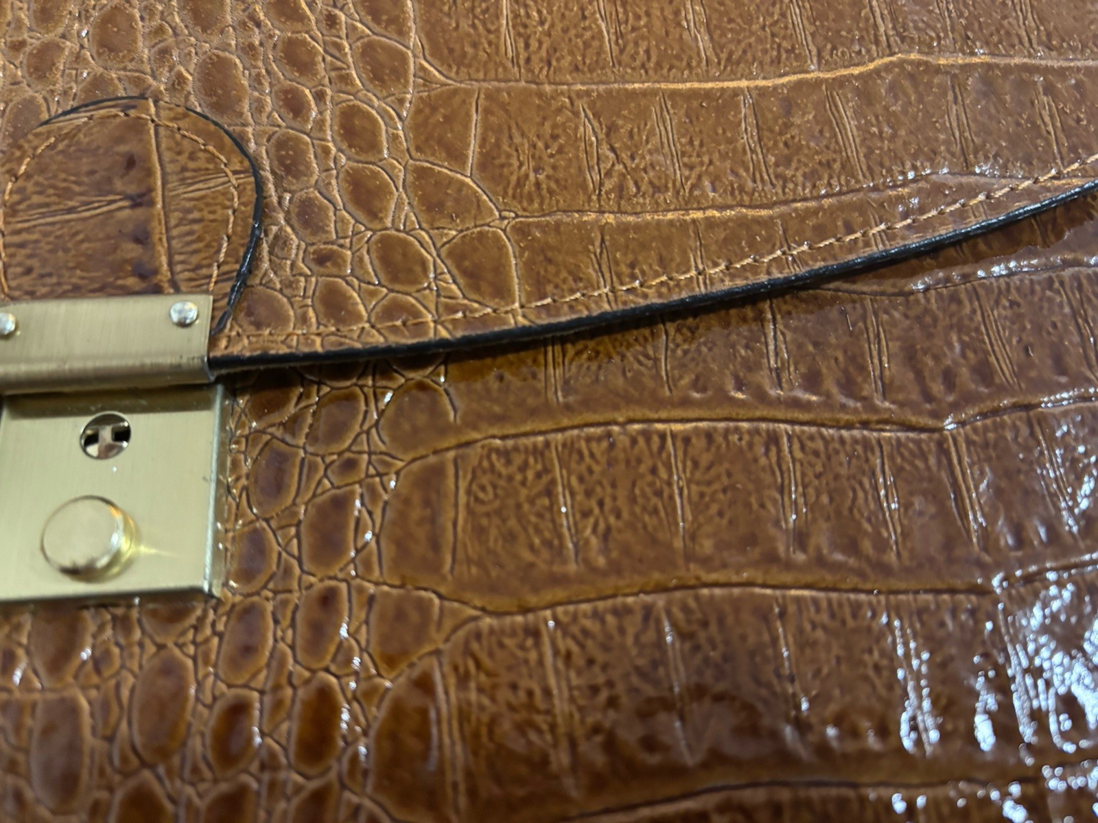 Croc Leather Embossed Attaché Briefcase With Keys