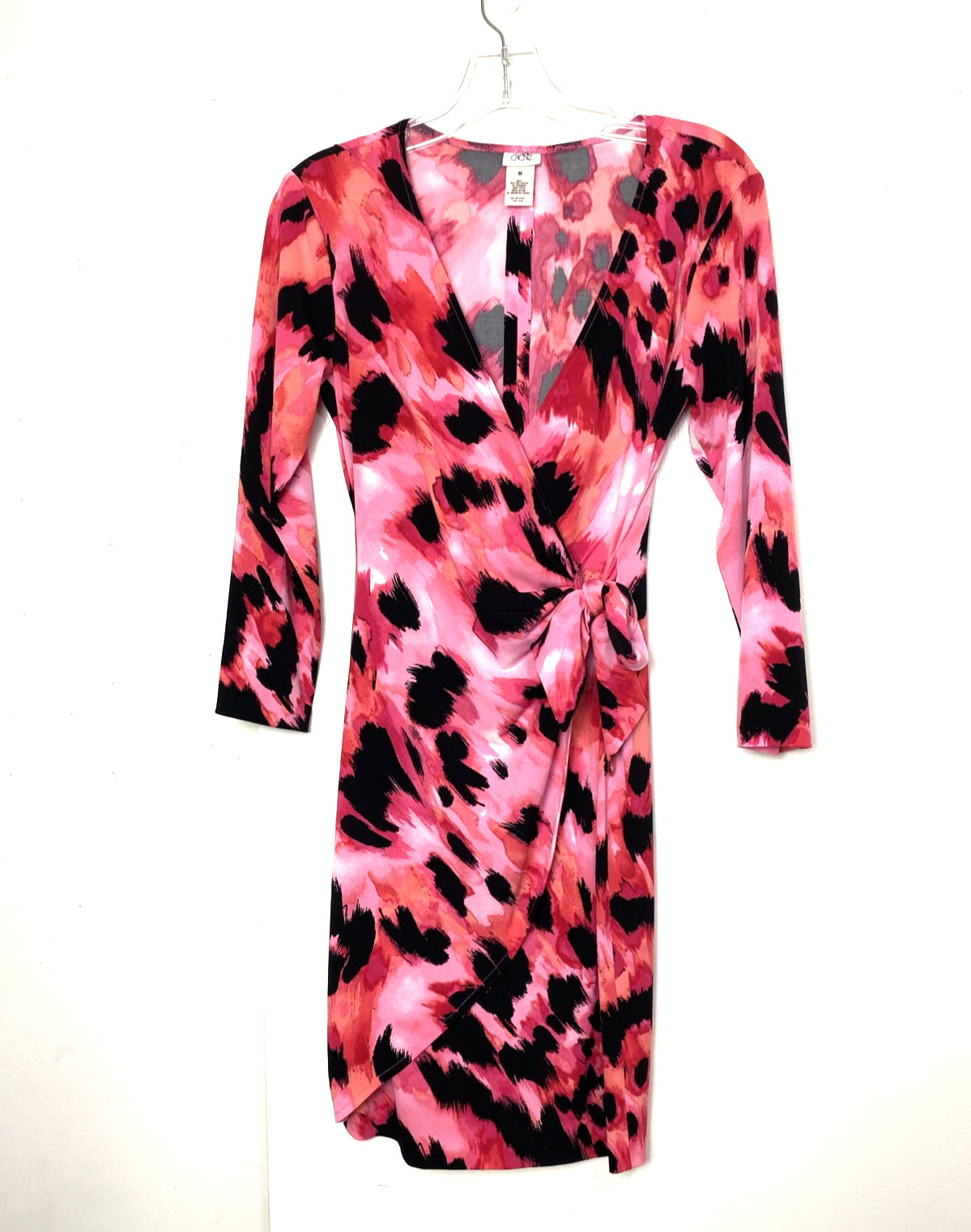 Cache Faux Wrap Dress Size M Womens Pink Black Long Sleeve Knee Office Business