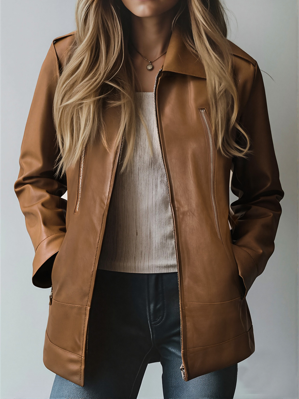 Premium Style Light Brown Genuine Leather Jacket Women’s Apparel XS to 2XL