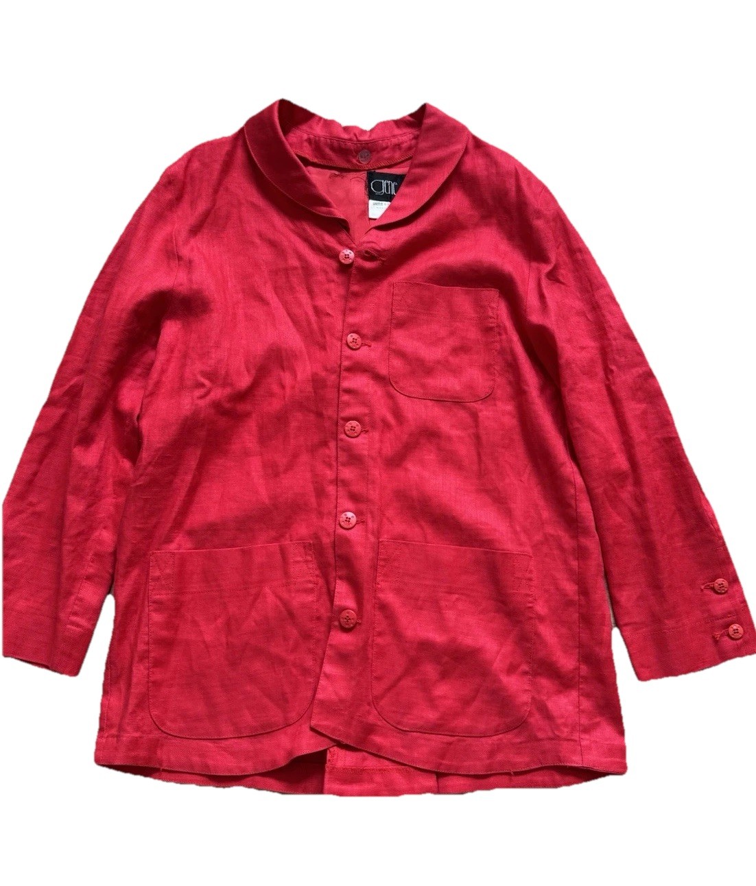 Red Linen Jacket Nautical Blazer Retro 80s Long Beach Coastal Loose Fit Medium