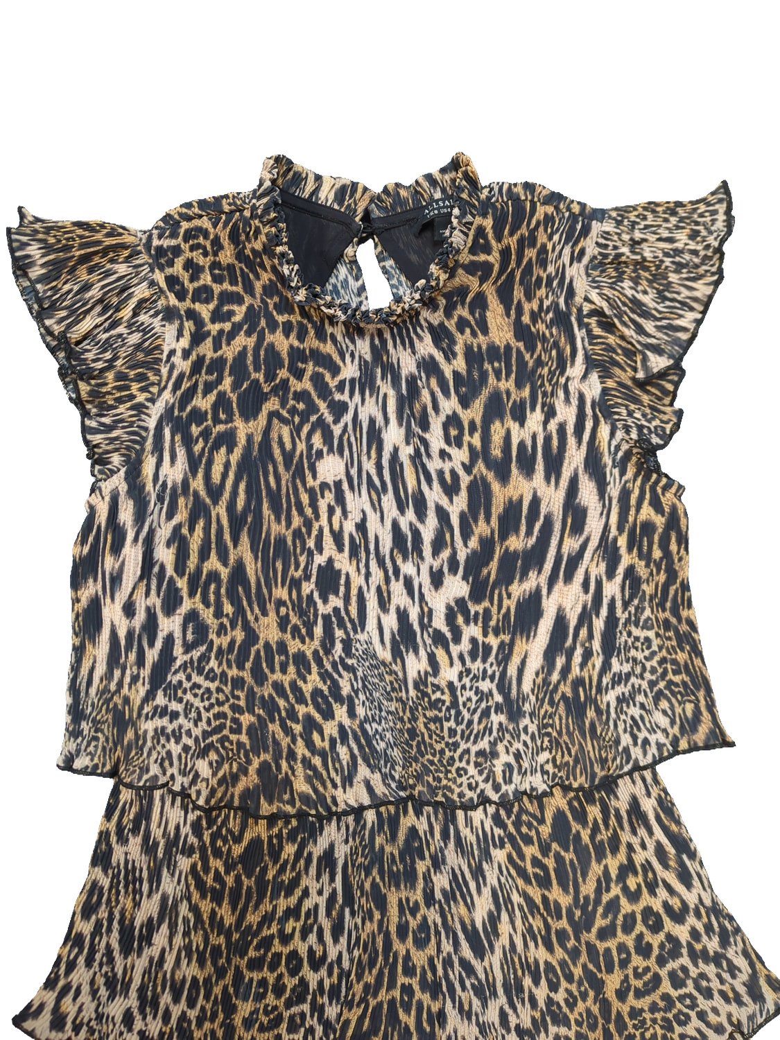 AllSaints Antheia Kiku Leopard Print Tiered Mini Dress – UK 8