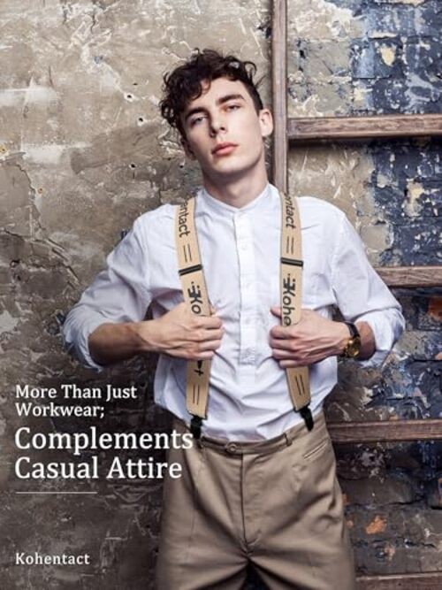Men’s Industrial Strength Suspenders 2-Inch Wide X-Back Heavy Duty Braces Beige