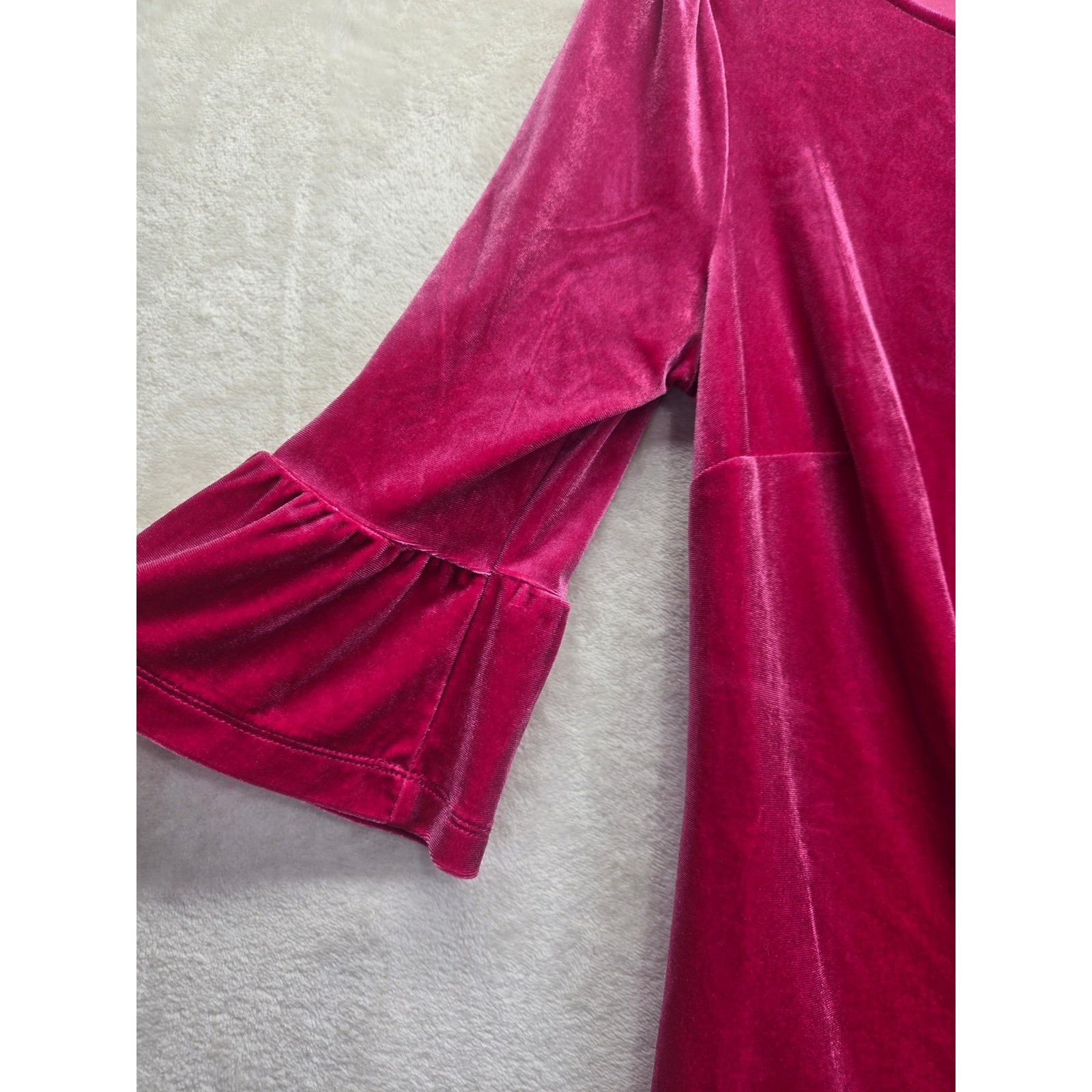 Boden Hot Pink Velvet Ruffle-Cuff Top Boat Neck Blouse US 4 Velour Barbiecore