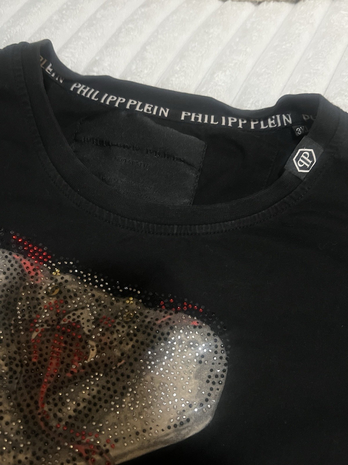 Authentic RARE Philipp Plein Platinum Cut Rhinestone King Cobra Tiger Logo LARGE