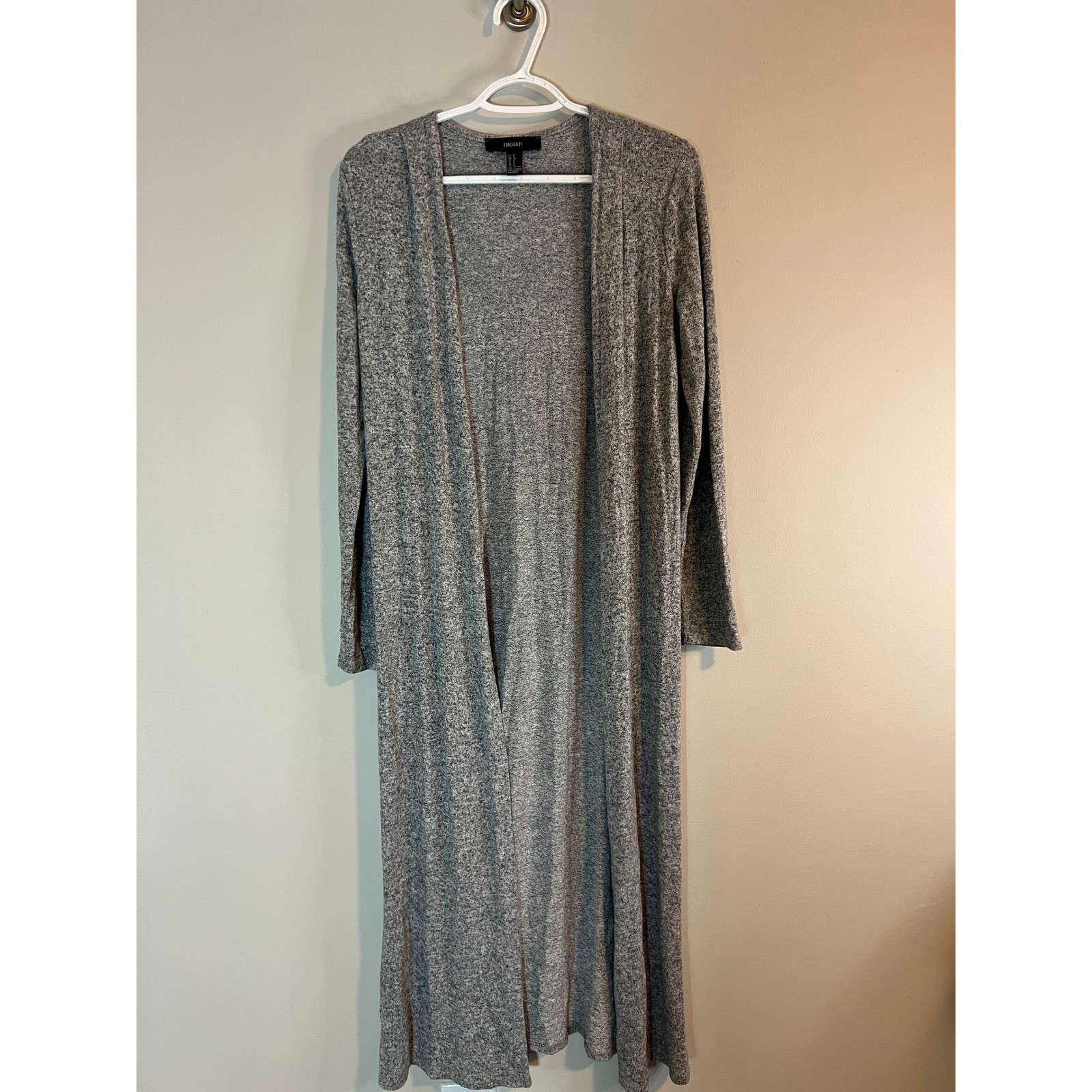 Forever 21 Womens Grey Marl Open Front Longline Duster Cardigan Sweater Small