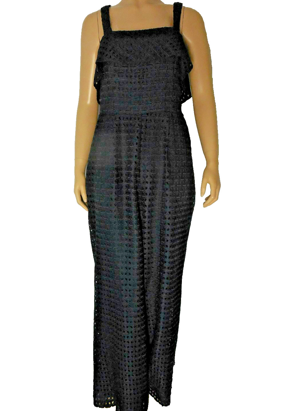 ANTONIO MELANI Jumper wide leg 8 Blue eyelet Lace tiered neck line NWT