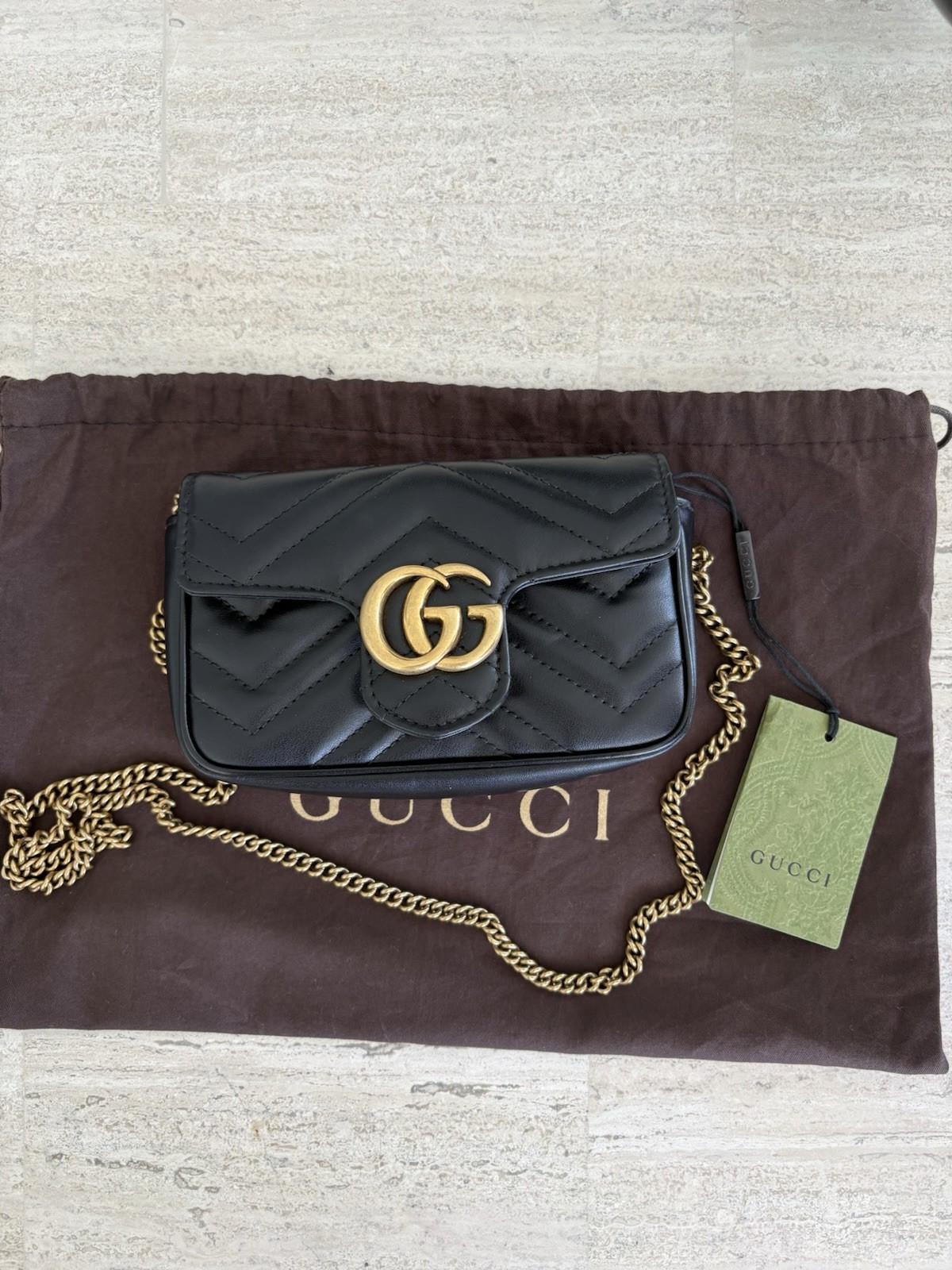 💯 % Authentic GUCCI Shoulder Bag GG Marmont Super Mini Leather Brand New