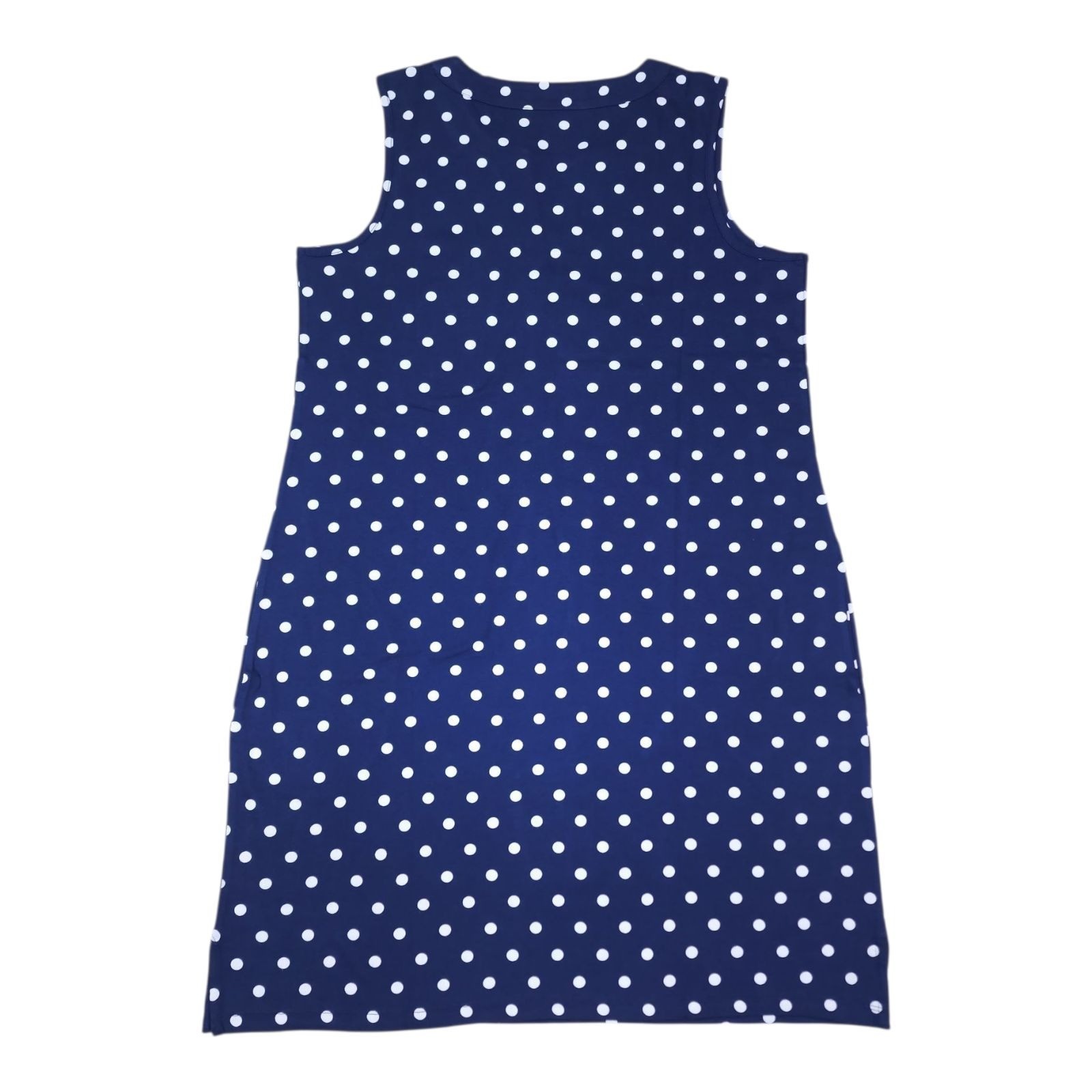 Lands End Womens Polka Dot Sleeveless Cotton Shift Dress Navy White Size M