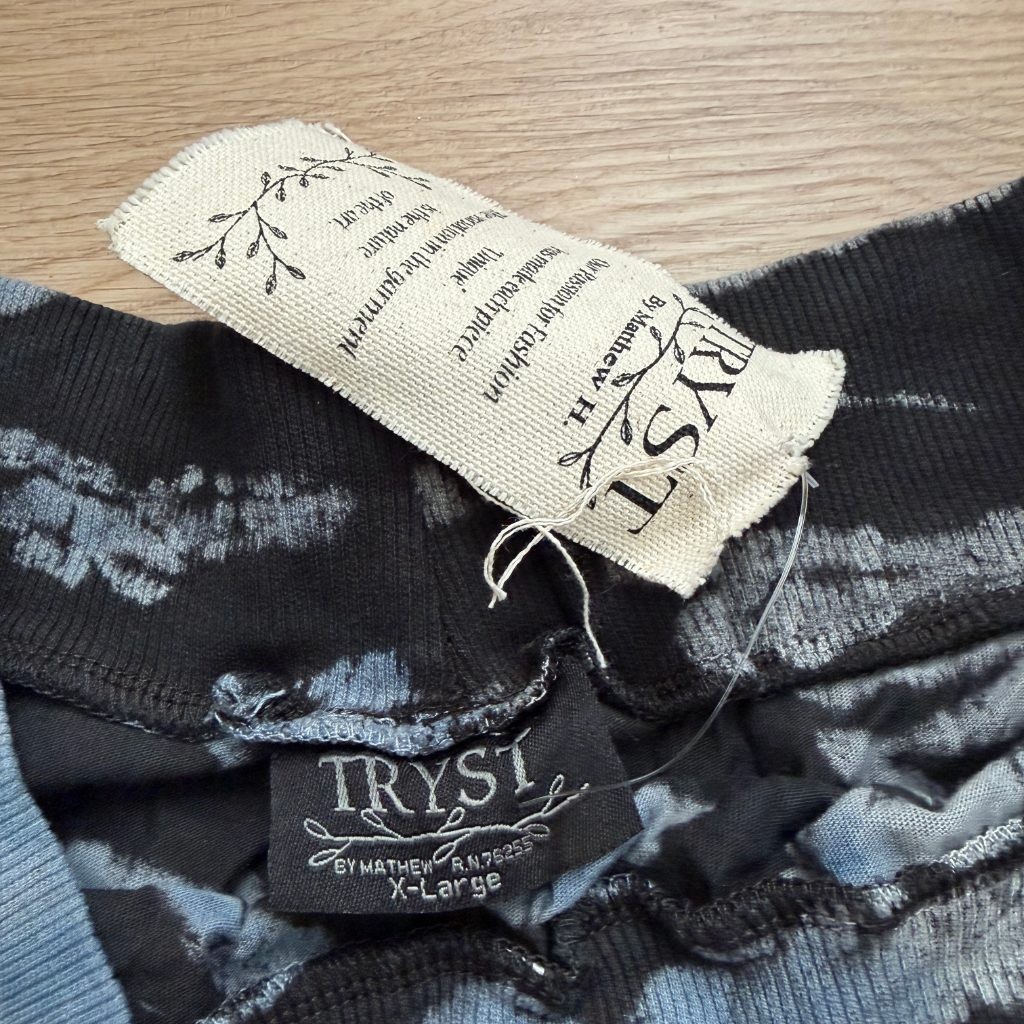 TRYST by Matthew H Tie Dye Maxi Skirt XL Blue Black Boho Elastic Waist Rayon