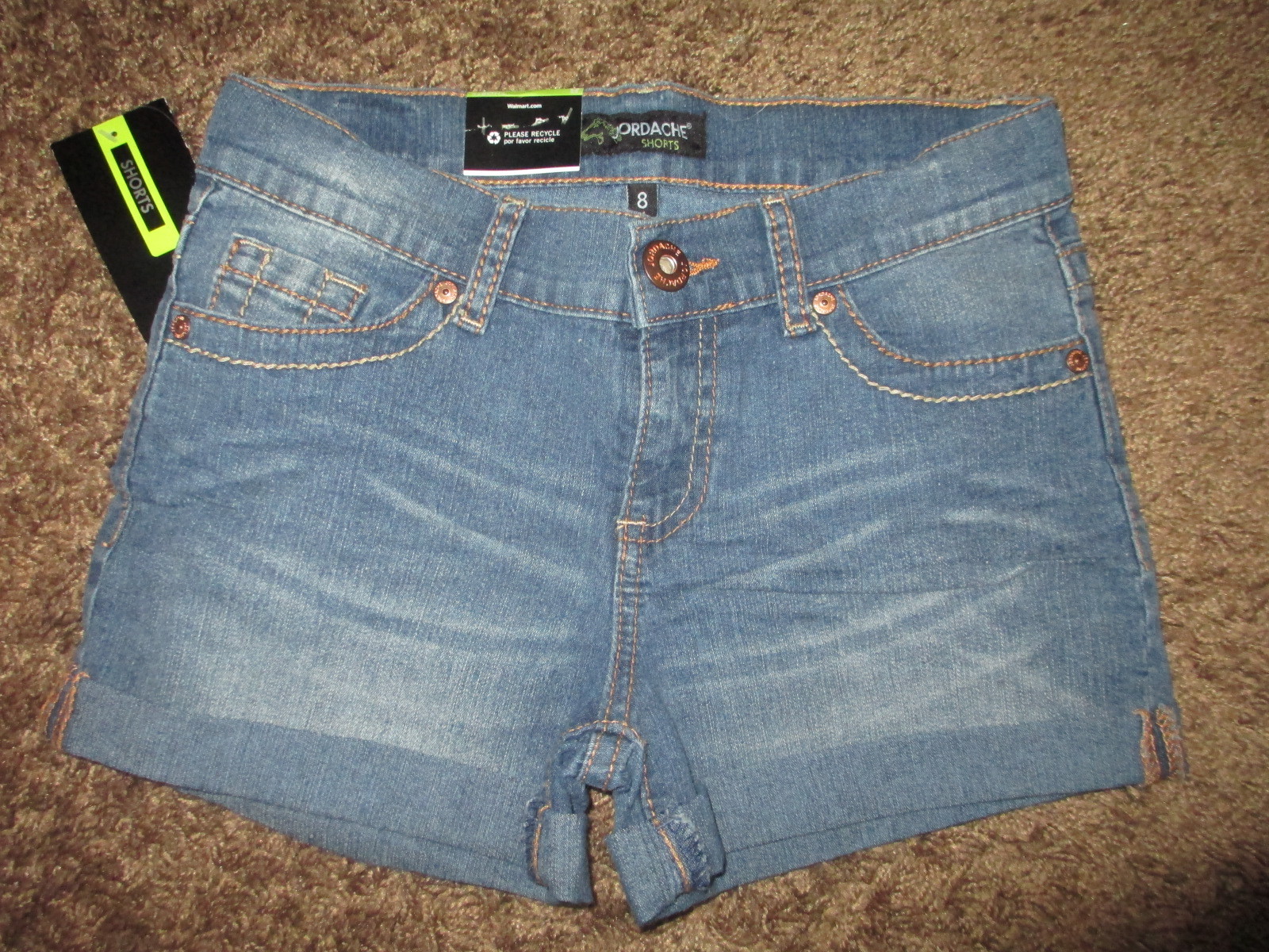 Jordache Girls Adjustable Waist Size 8 Denim Shorts w/Button Pockets NWT