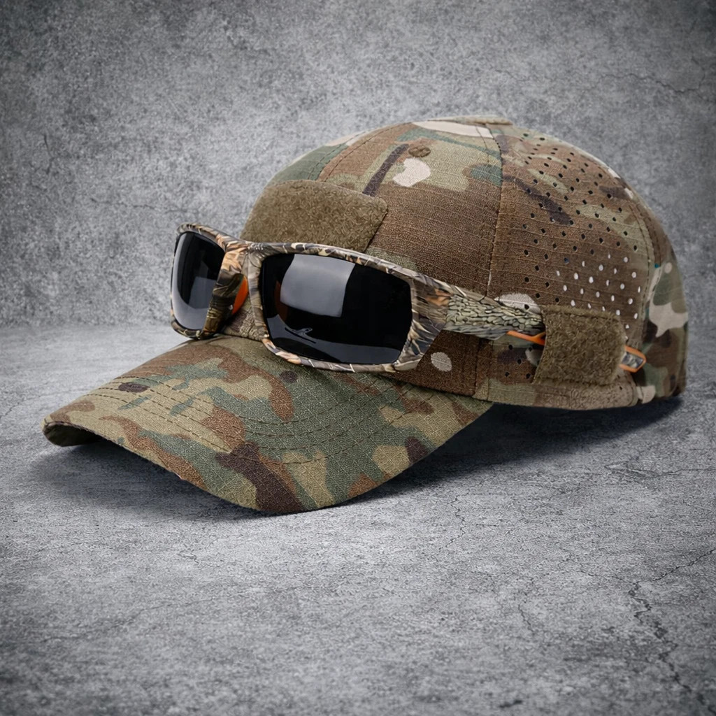 Tactical Camo Military Cap w/ Eyewear Holder Patch Outdoor Fishing Hunting Hat