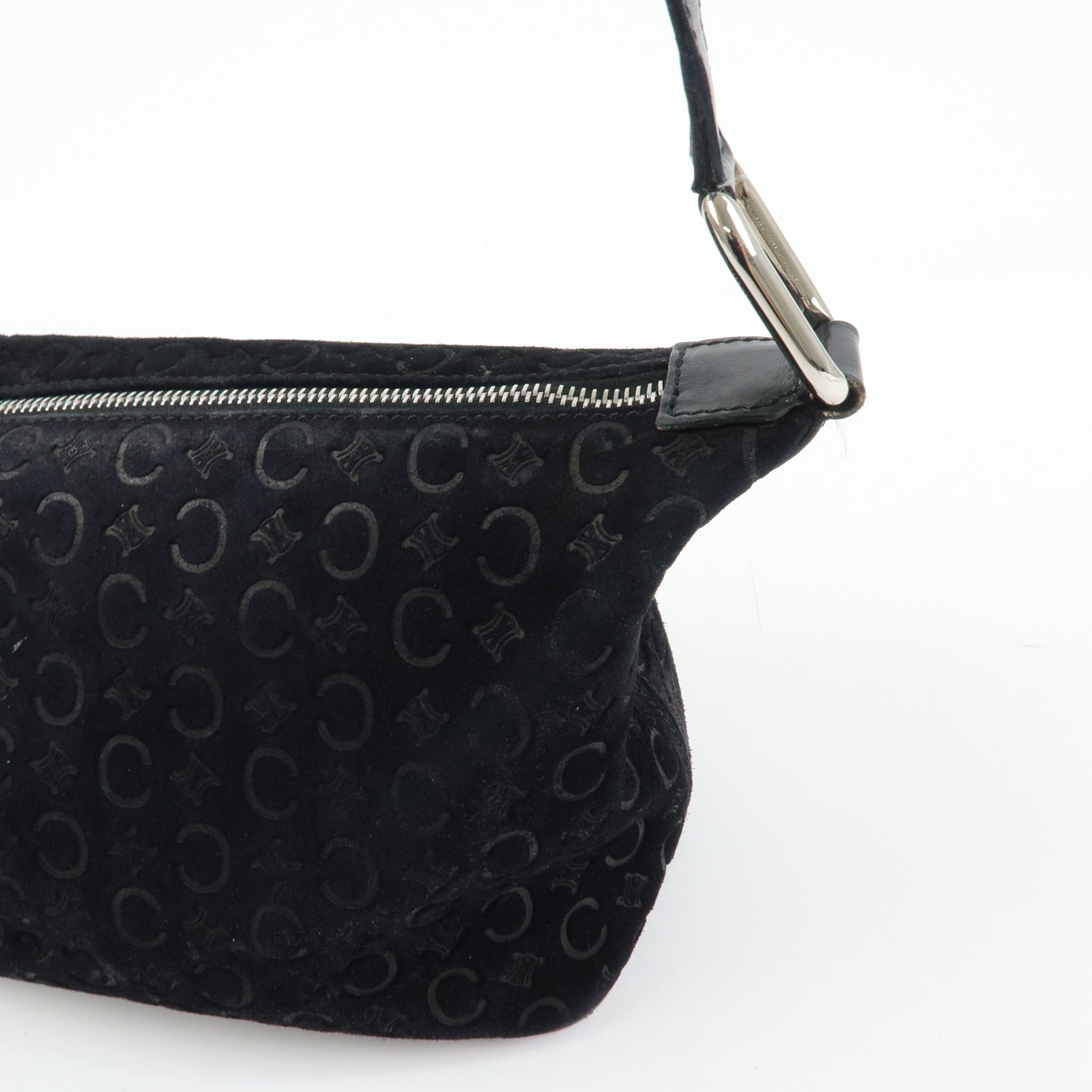 CELINE C Macadam Suede Leather Shoulder Bag Hand Bag Black Authentic Used F/S