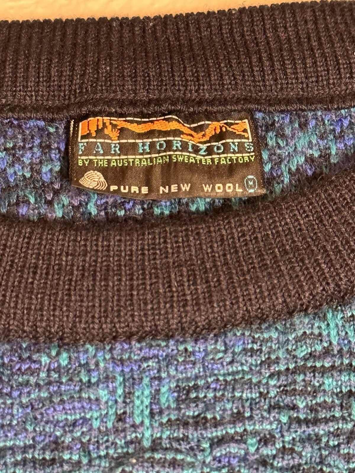 Vintage Far Horizons Australia Wool 3D Knit Textured Grandpa Sweater Sz M