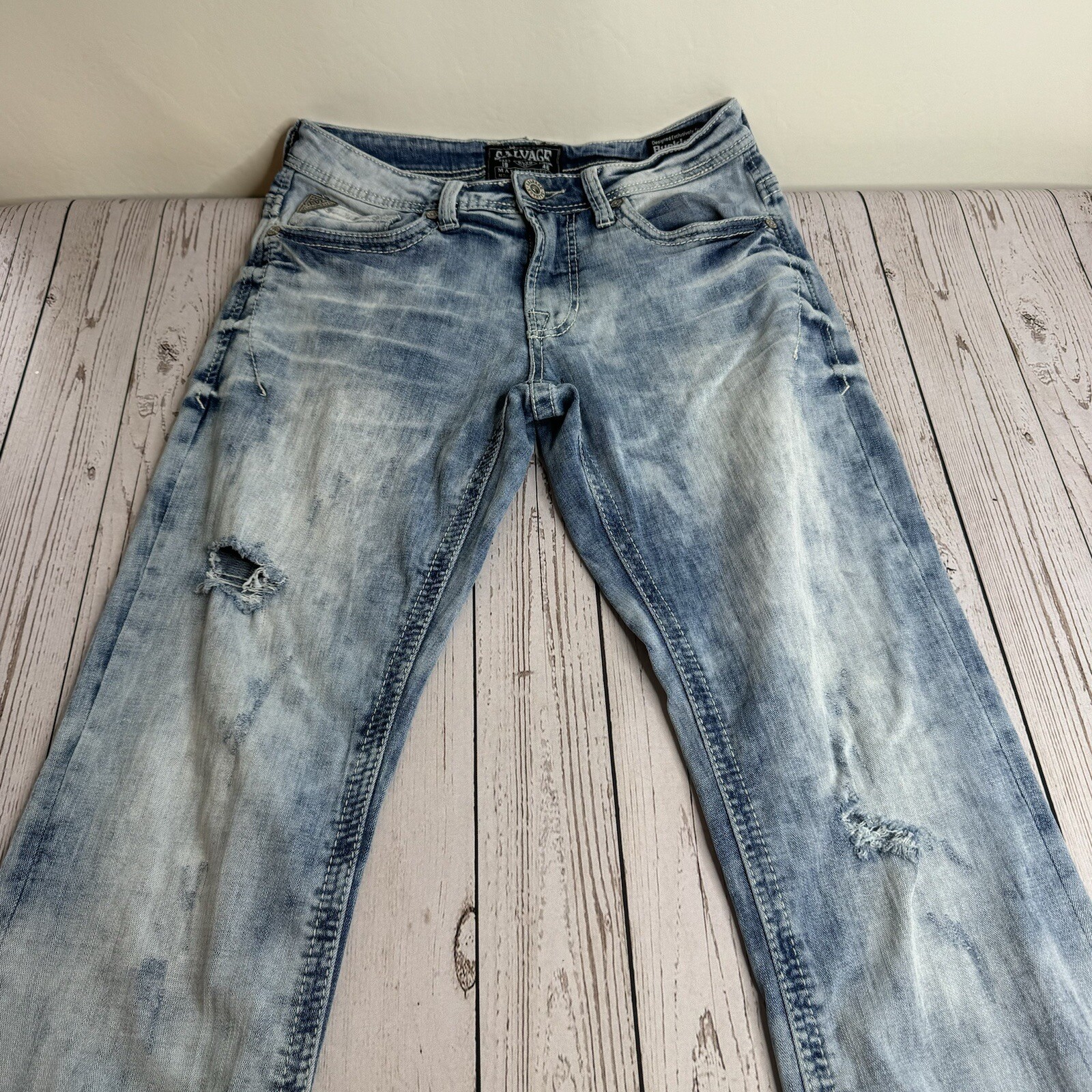 Buckle Salvage Jeans Mens 30R Blue Denim Mayhem Regular Bootcut Distressed 30×30