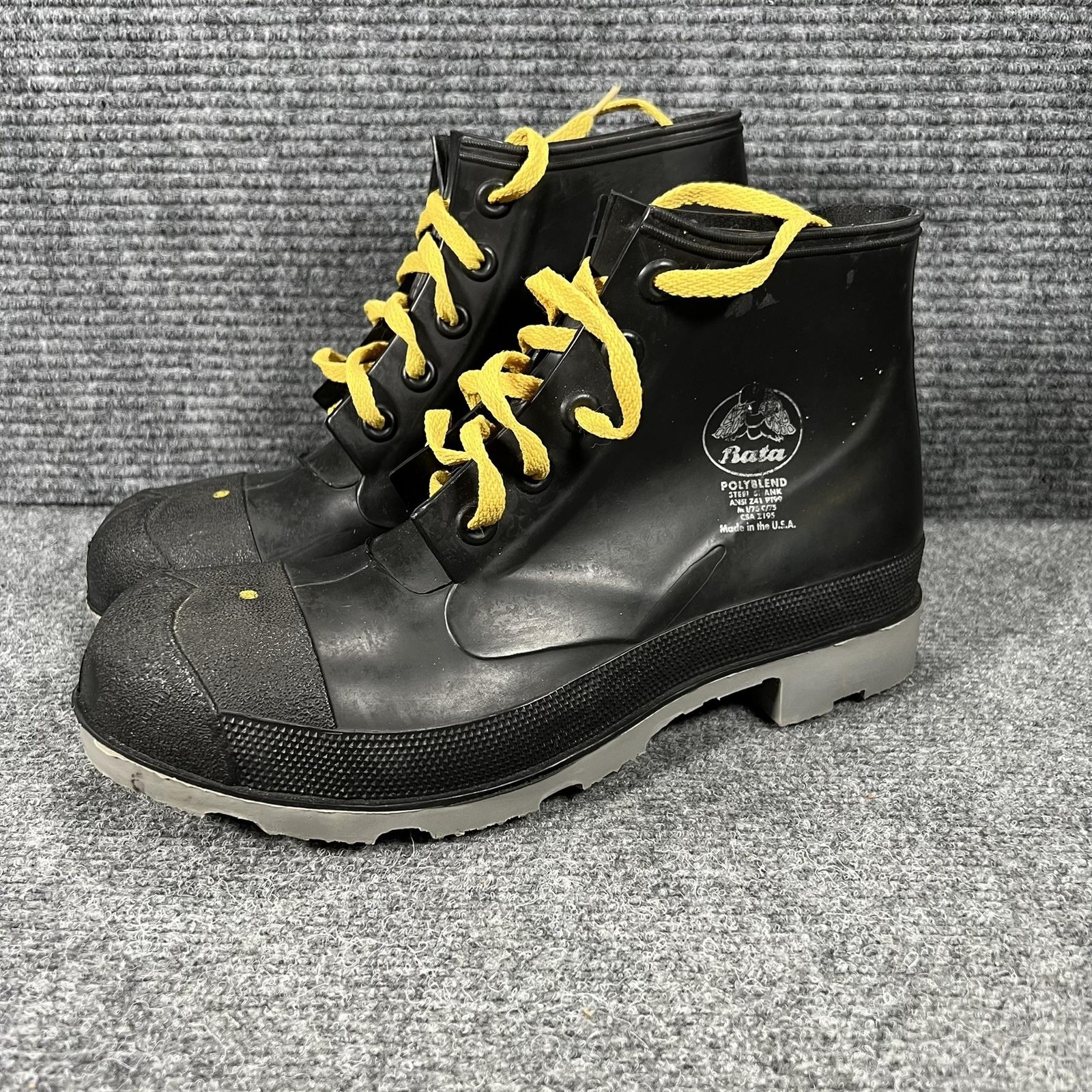 Bata Polyblend Boots Mens Size 10 Black Rubber Waterproof Ankle Work Made USA