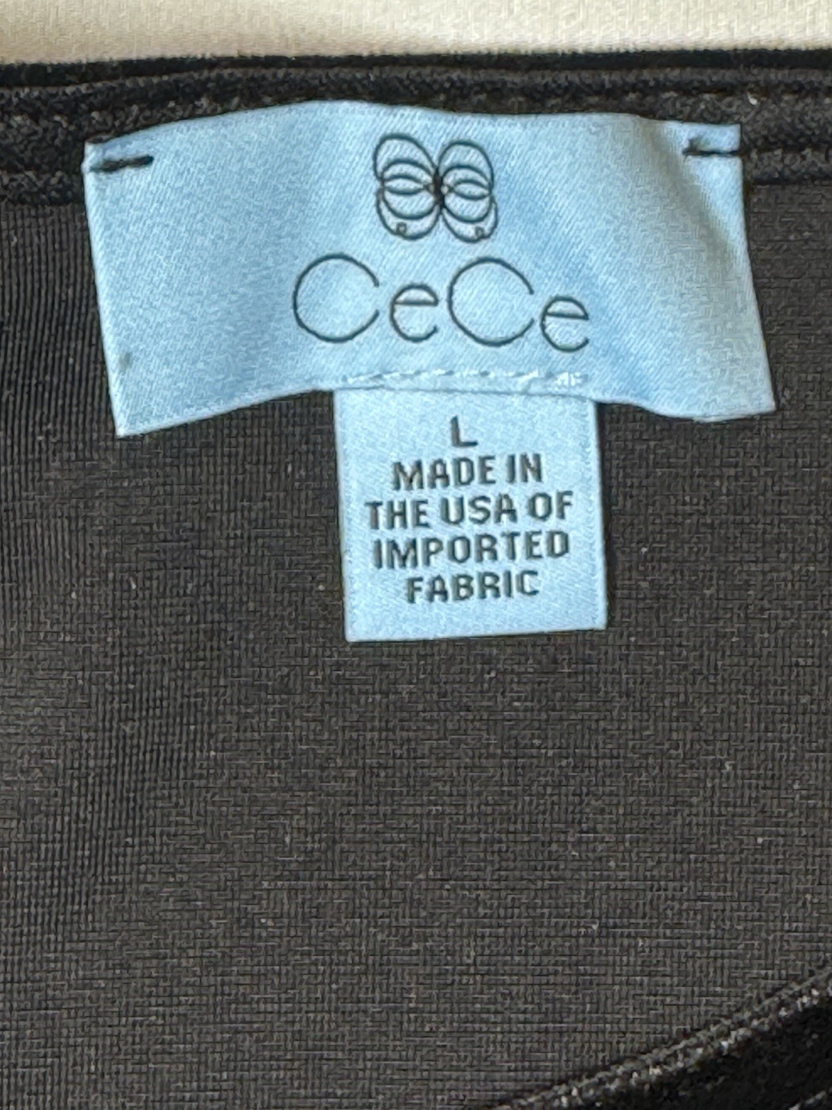 Cece Womens Black Velvet Flutter Short Sleeve Top L Crew Neck Feminine