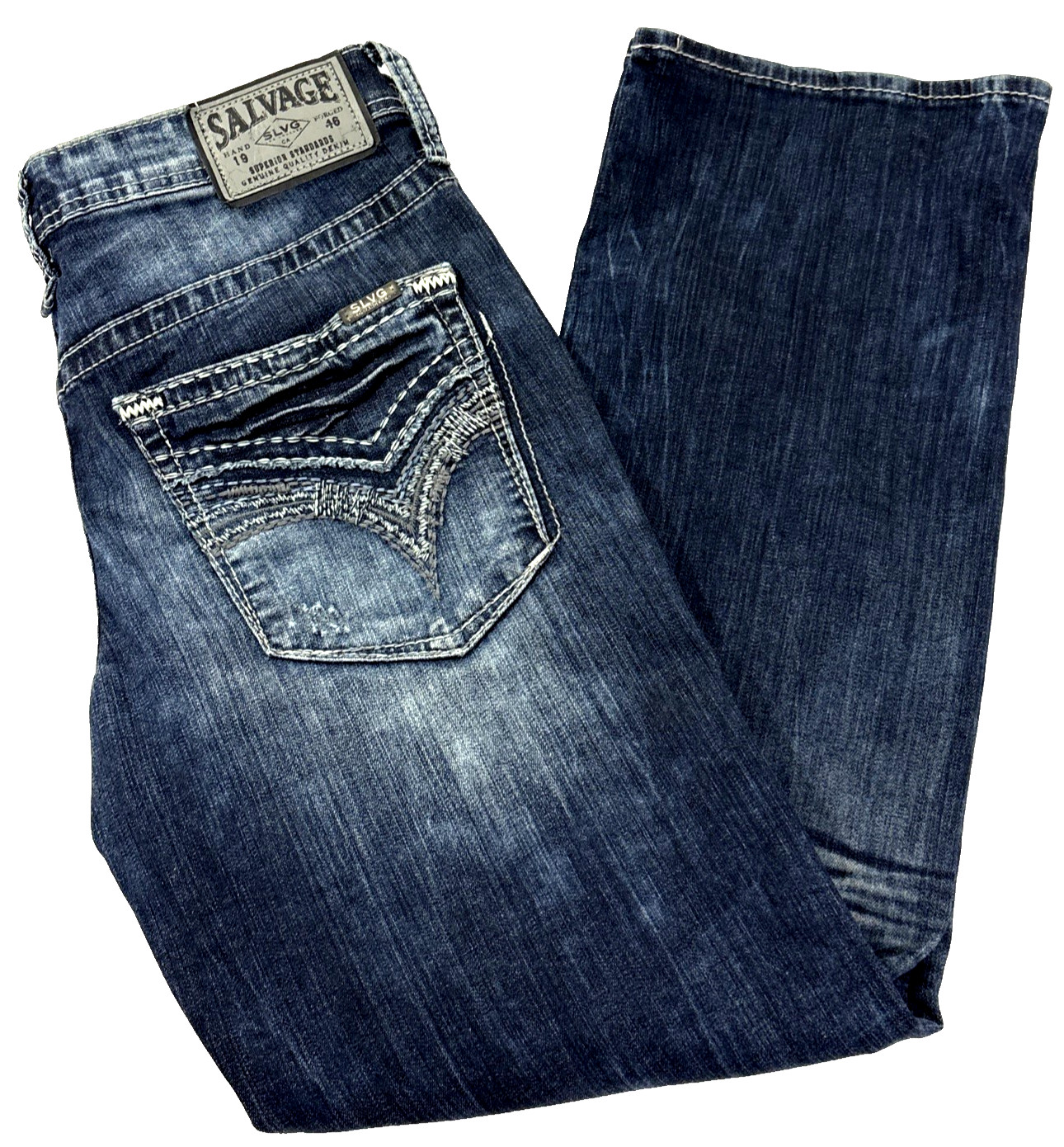 Salvage Denim Anarchy Jeans Mens 31R 32×32 Relaxed Straight Buckle Blue EUC