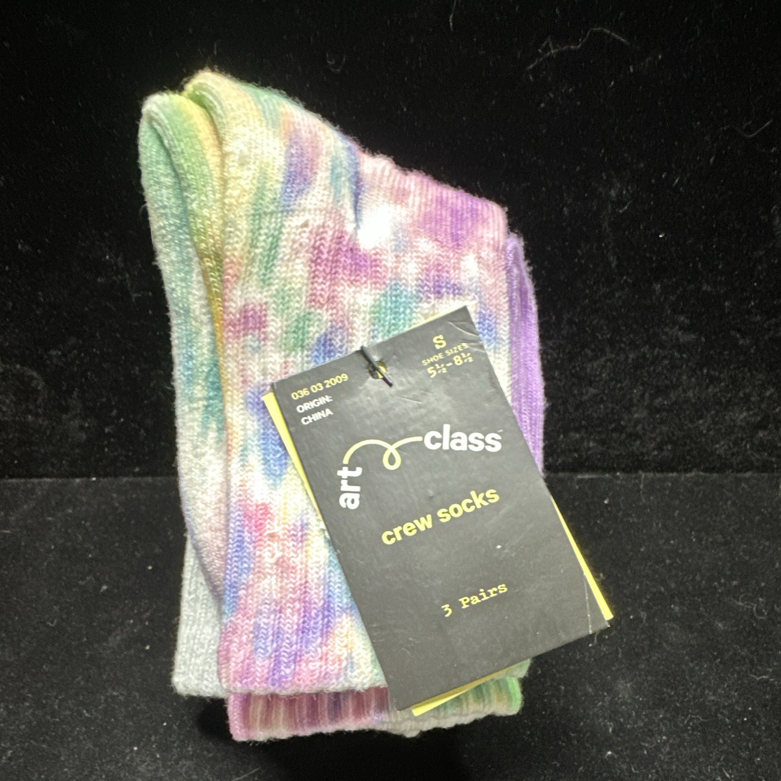 art class Unisex Kids Crew Socks Tie-Dye Multicolor 3 Pairs Size S