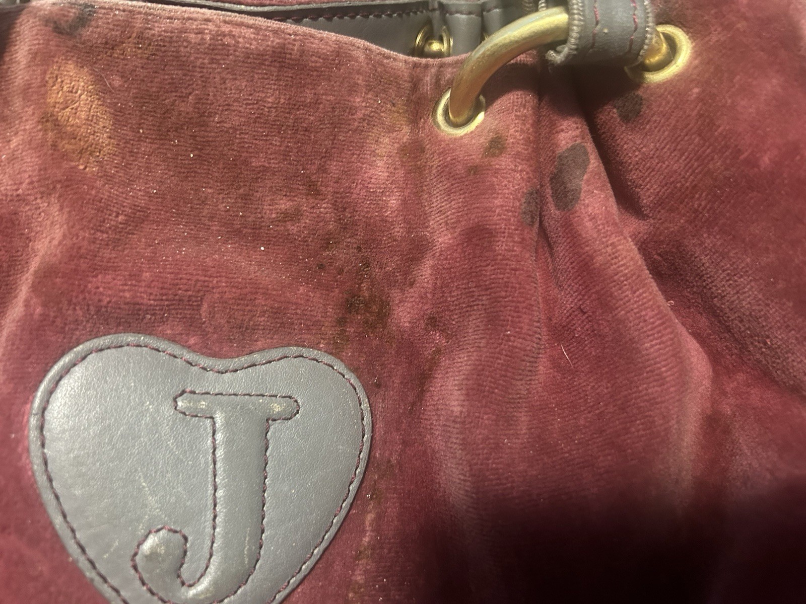 Juicy Couture Burgundy Medium Satchel Top Handle Logo Crest Heart Patch Pockets