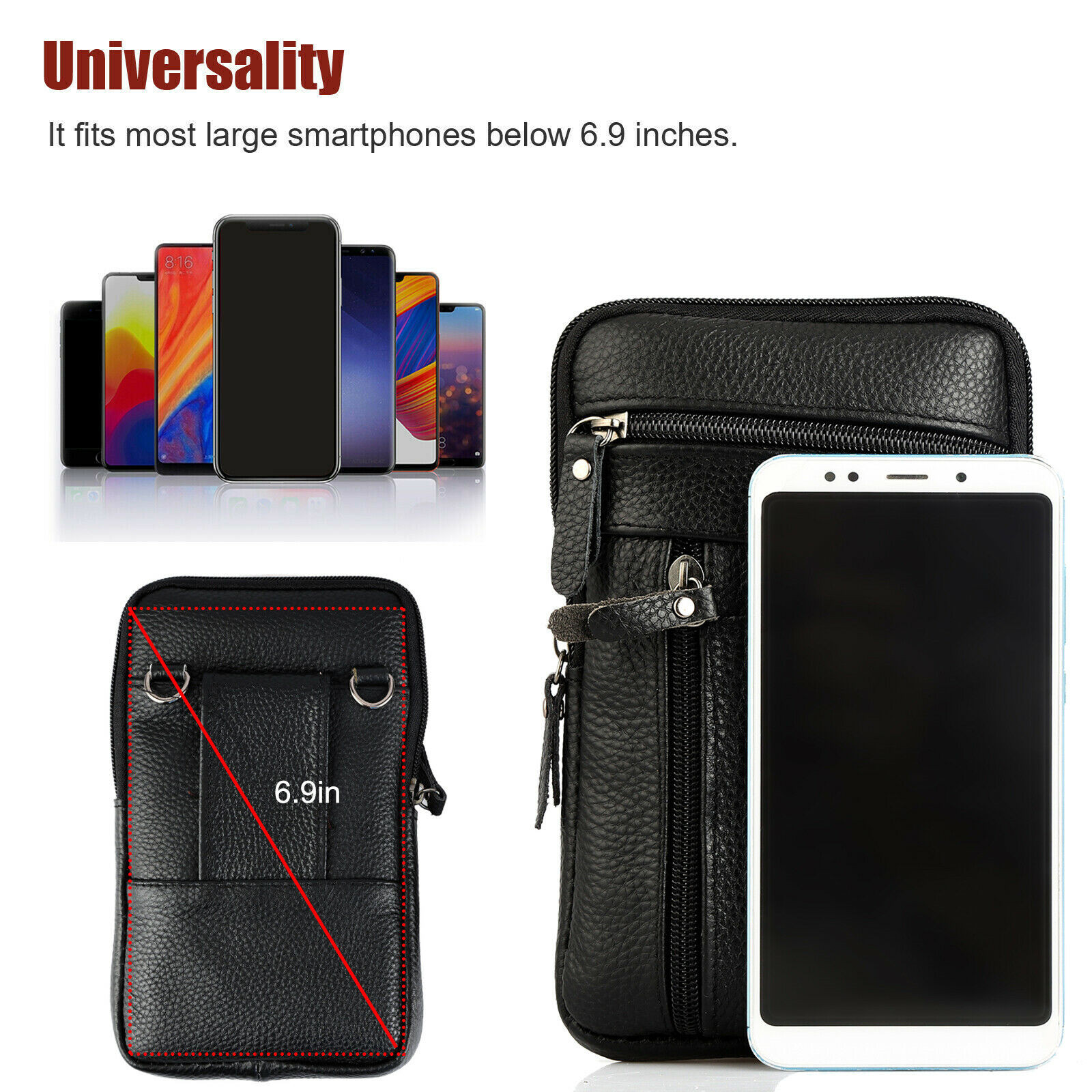 Men Leather Cell Phone Belt Bag Waist Bag Shoulder Pouch Crossbody Purse Pocket