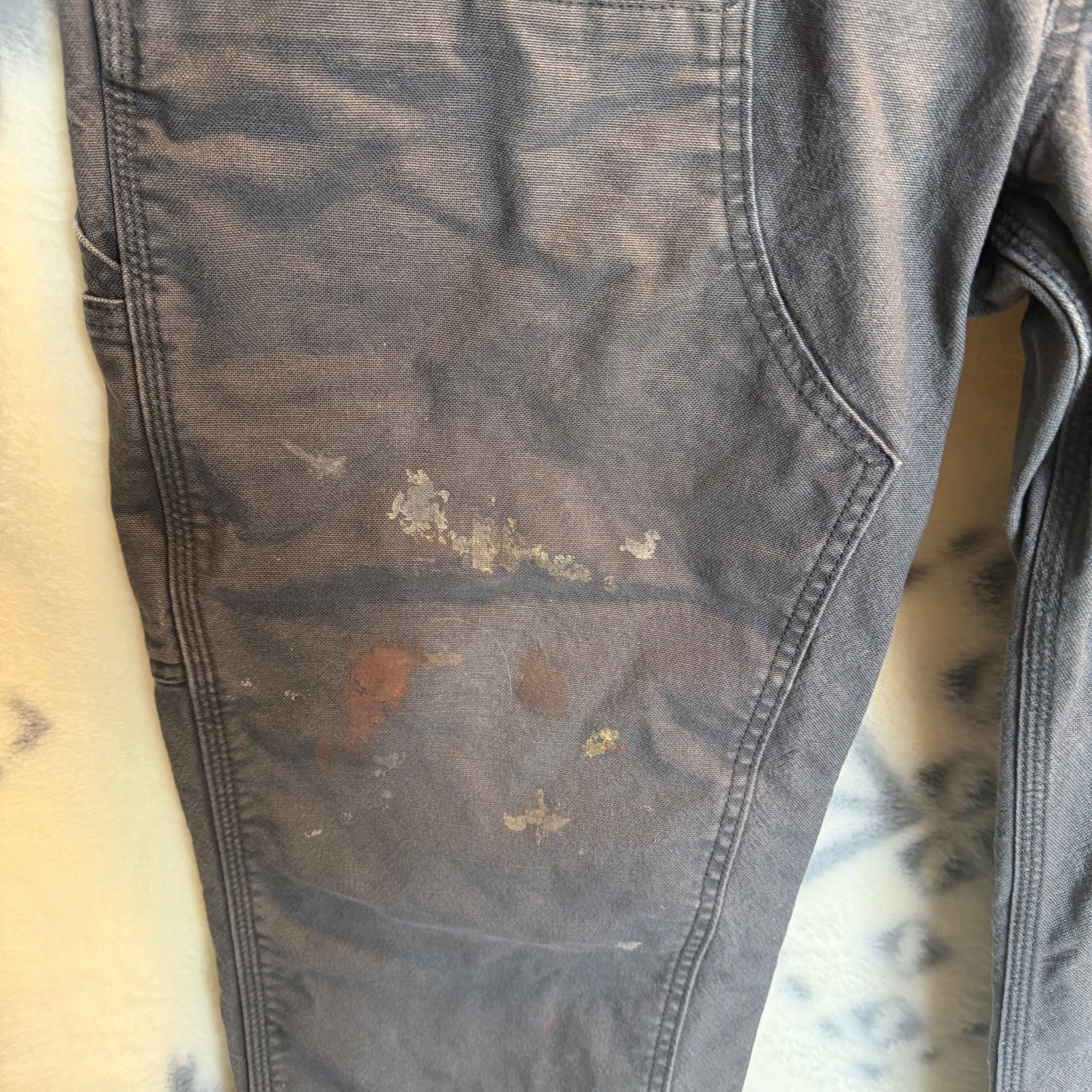 Carhartt Double Front Pants Men’s 38×30 Gray Distressed Workwear Paint Stained