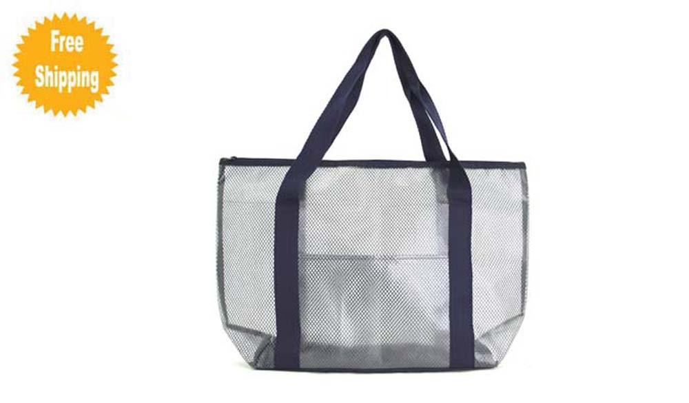 PVC and Mesh Beach Tote Bag/ Shoulder Bag/ Mesh Bag, Navy