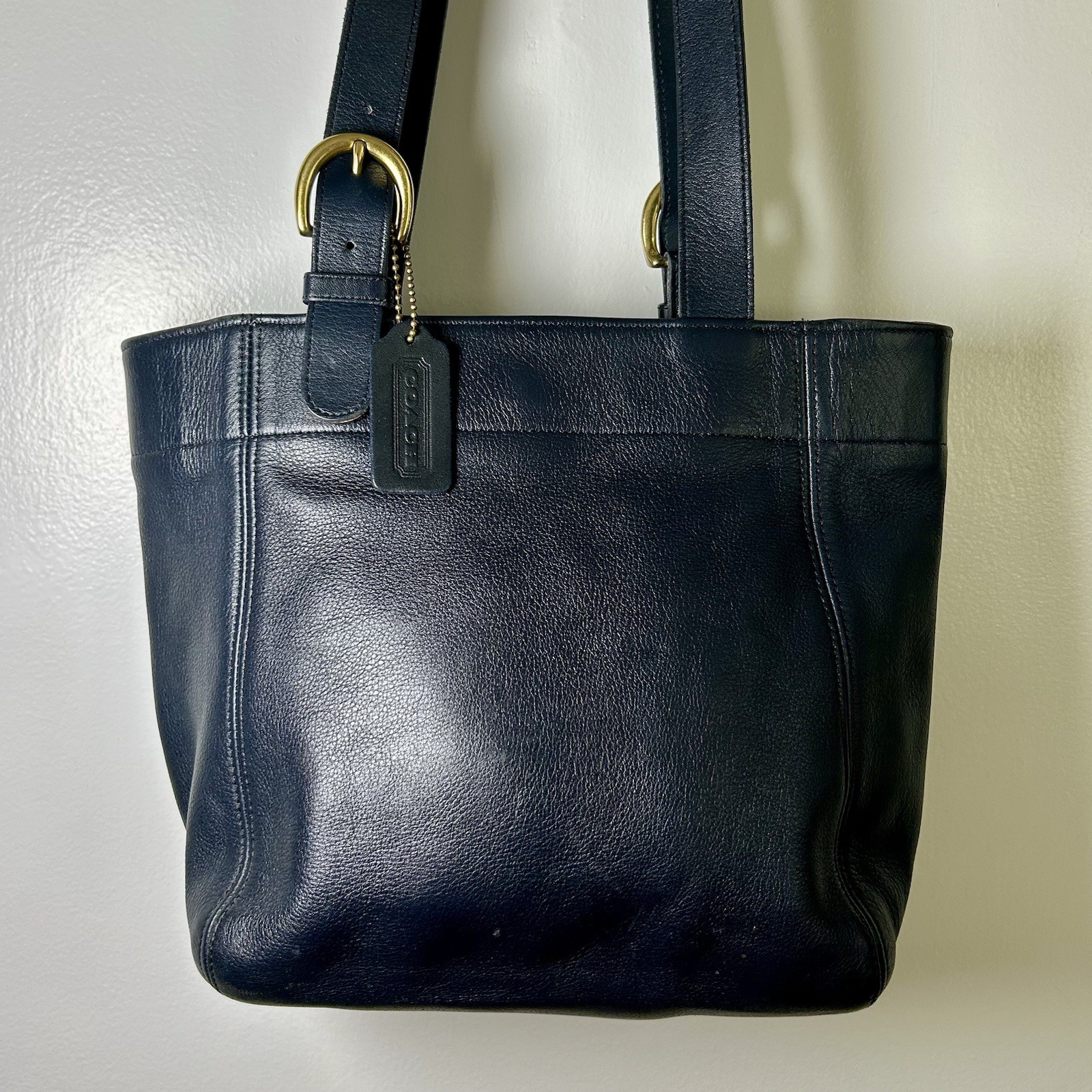 Vintage Coach Buckle Bag 4157 Rare Blue Leather Double Handle Brass