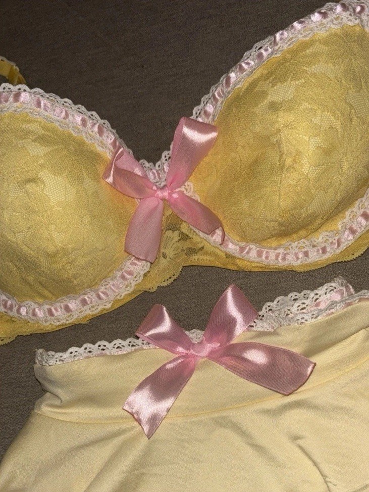 HOUSE BUNNY/ TRASHY LINGERIE Custom Inspired Yellow & Pink Lace Lingerie Set