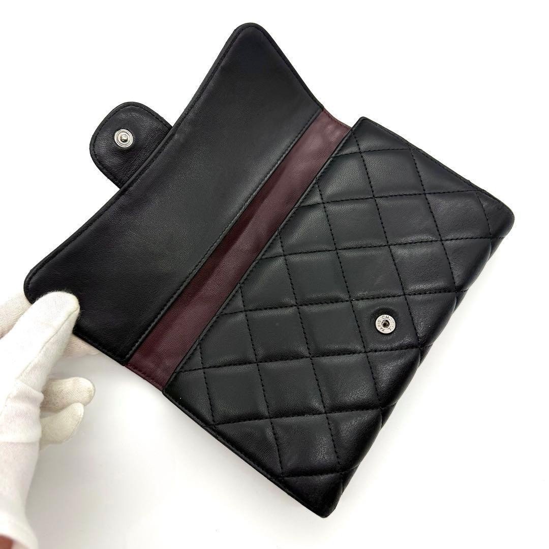 Top Quality CHANEL Matelass Lambskin Tri Fold Wallet Black