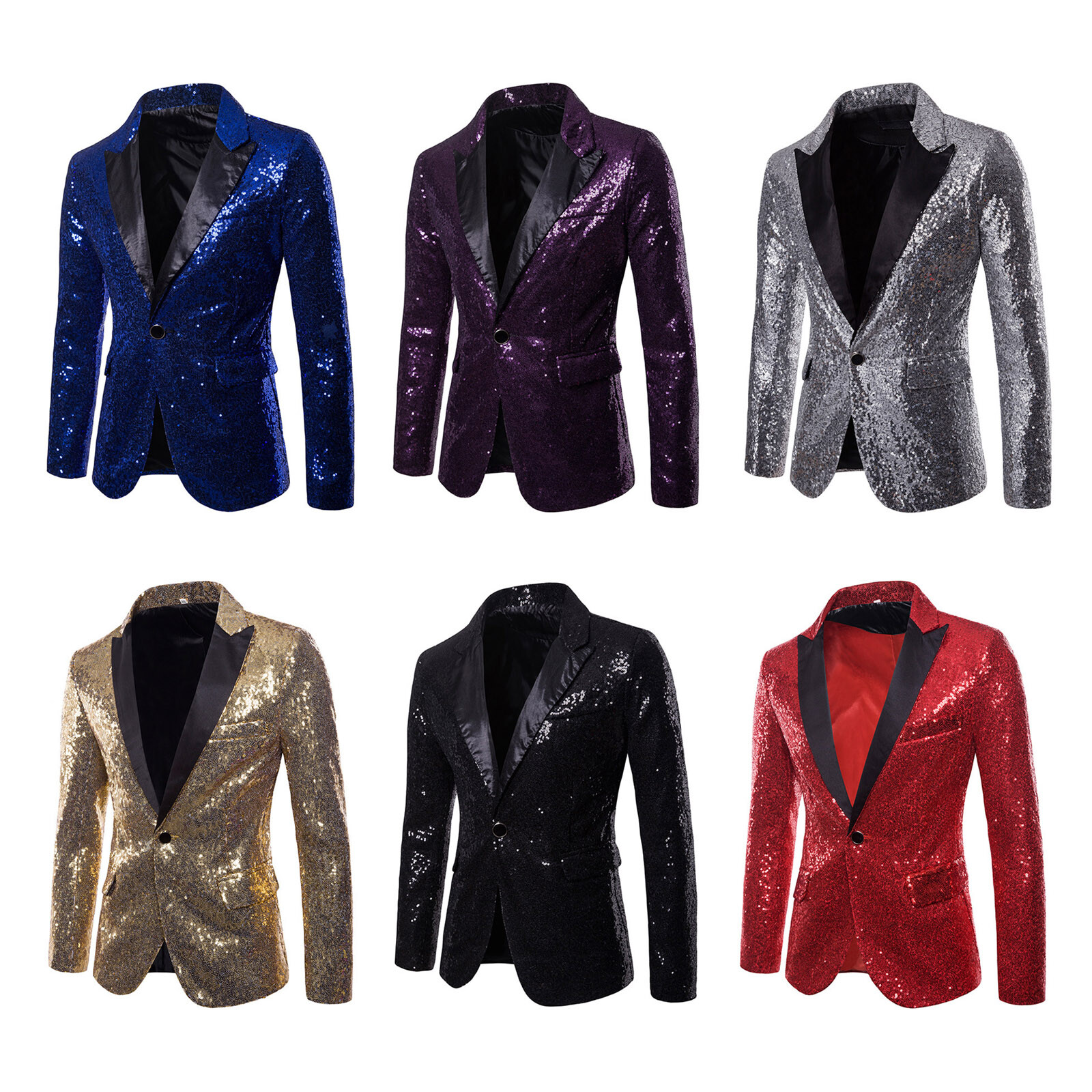 Mens Sequins Blazer One Button Jacket Tuxedo Suit for Party Wedding Banquet Prom
