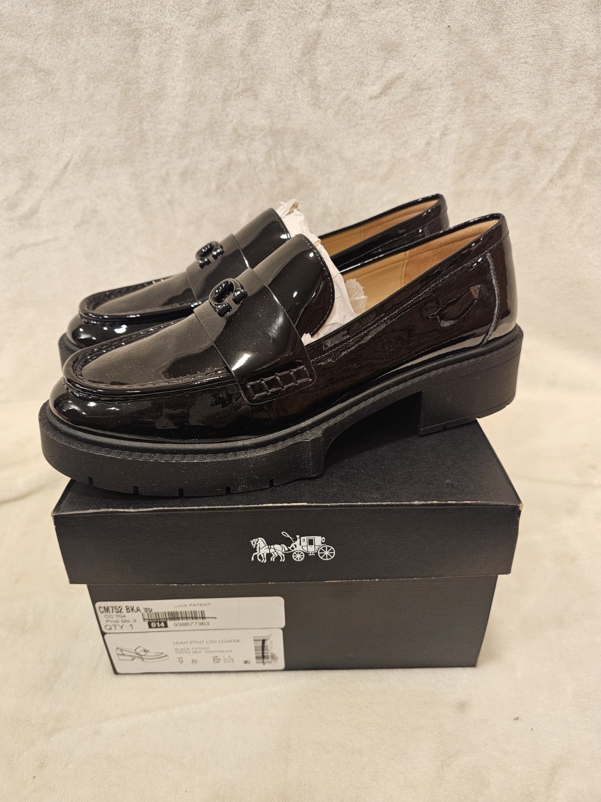 Coach Leah Black Patent Leather Loafer Women’s Sz 9B CM752 90s Inspired New