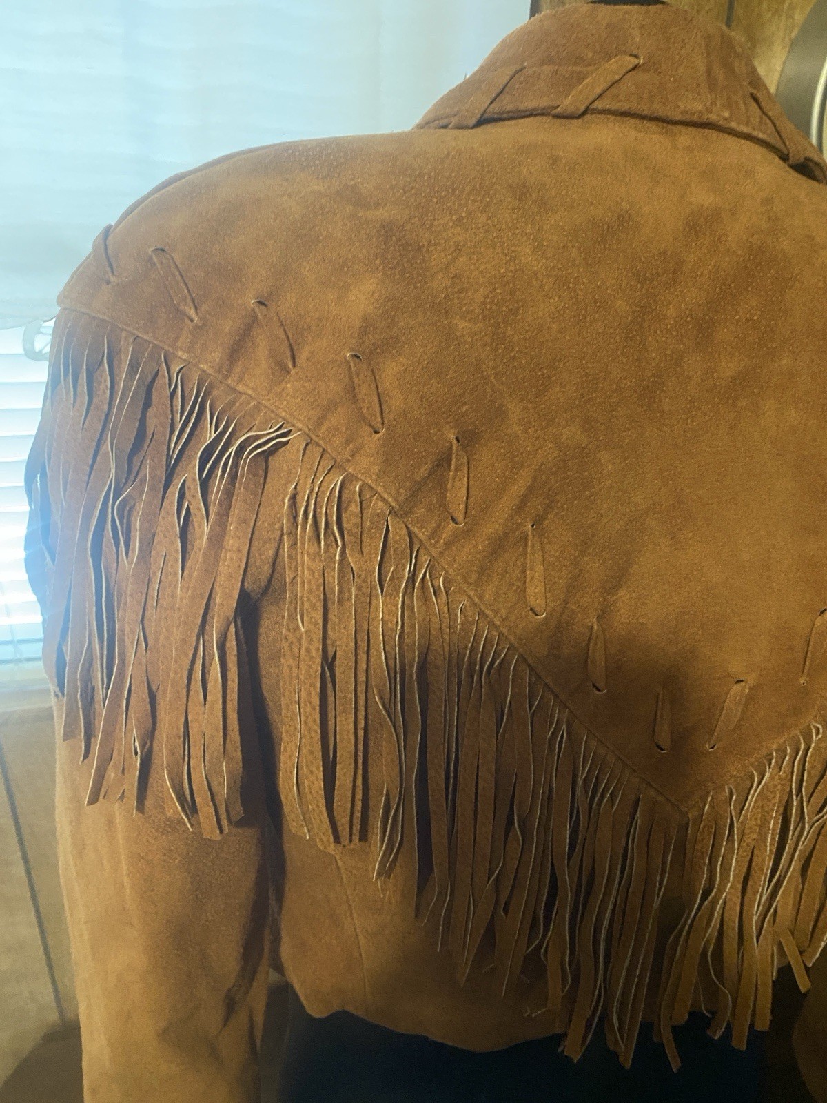 VTG Phoenix Suede Fringe Leather Cropped Jacket Womens M Western Distressed USA