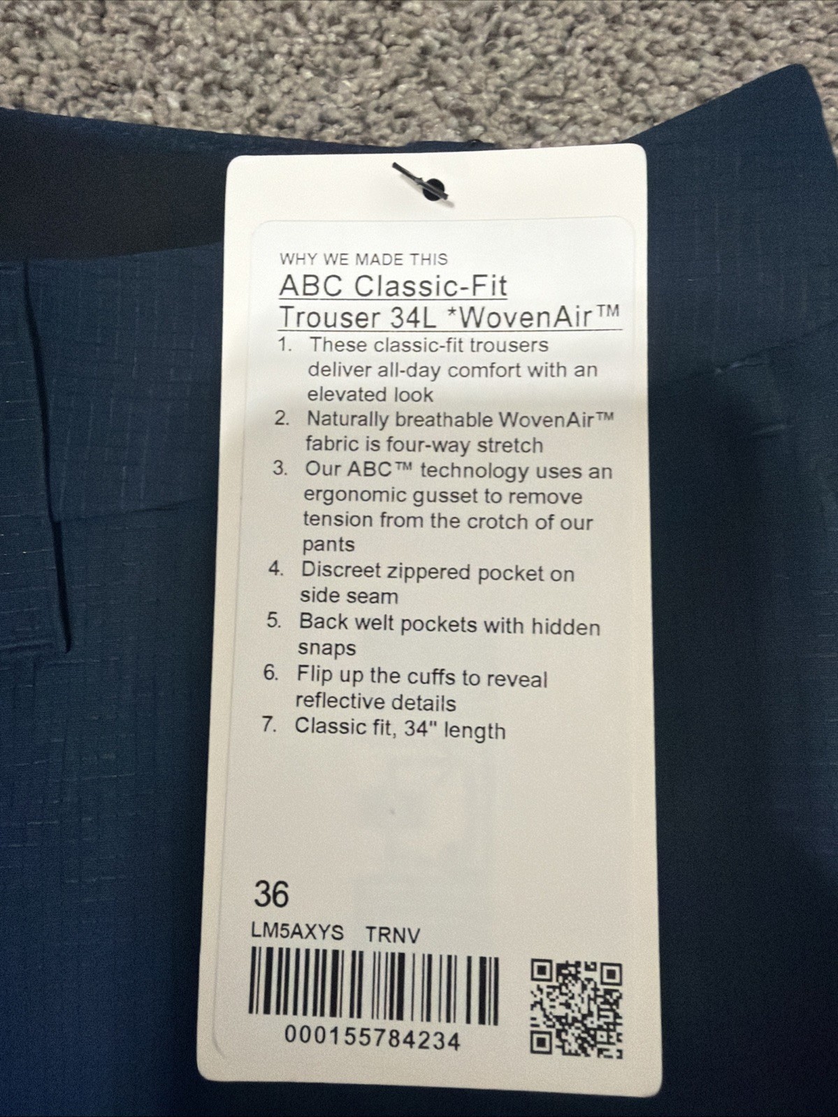 Lululemon Men’s ABC Classic Fit Trouser WovenAir Size 36×34