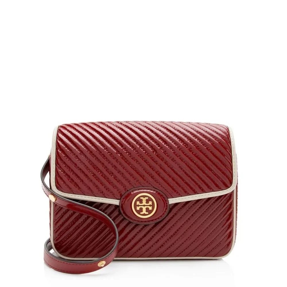NWT Tory Burch Robinson Quilted Patent Leather Shoulder Crossbody Red Bag RARE