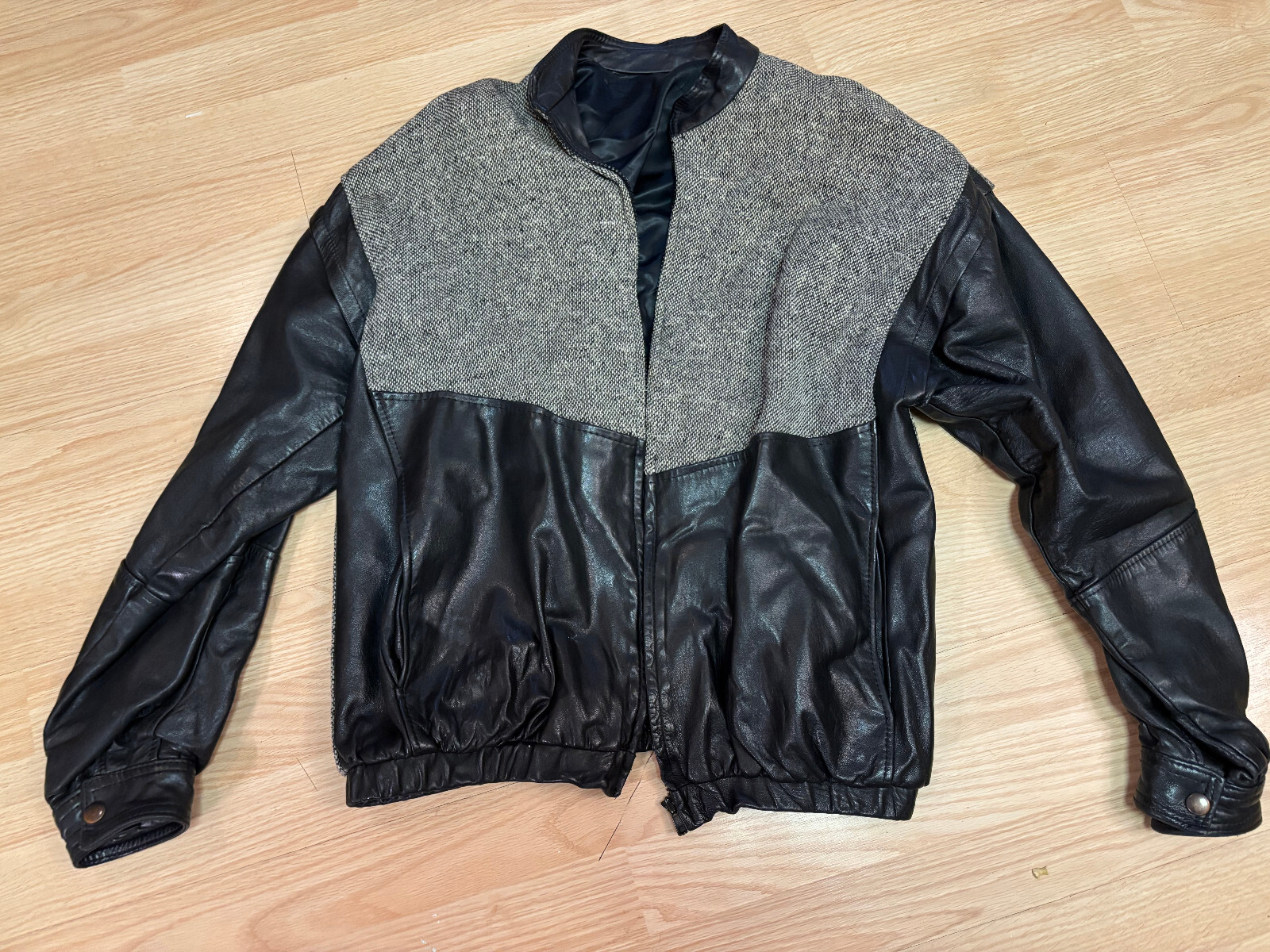 John Molloy Donegal Tweed Wool Leather Bomber Jacket Grey Black Ireland