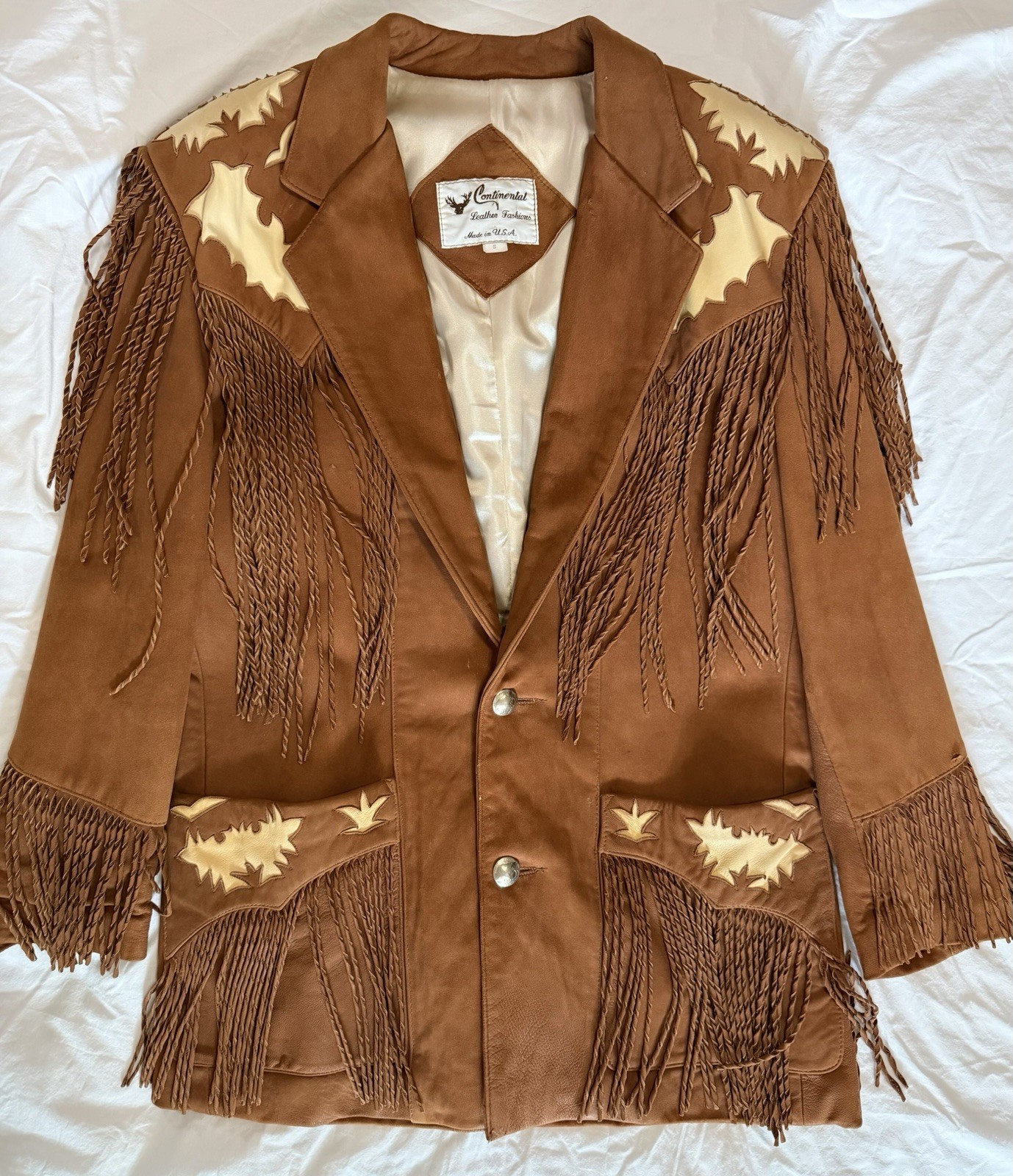 Vintage Continental Leather Fashions Western Fringe Jacket USA Buffalo Nickel