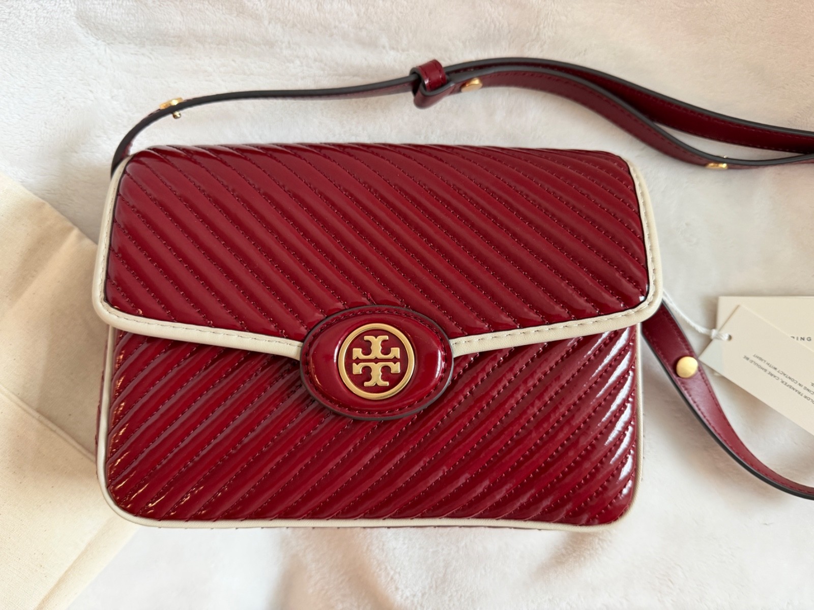 NWT Tory Burch Robinson Quilted Patent Leather Shoulder Crossbody Red Bag RARE