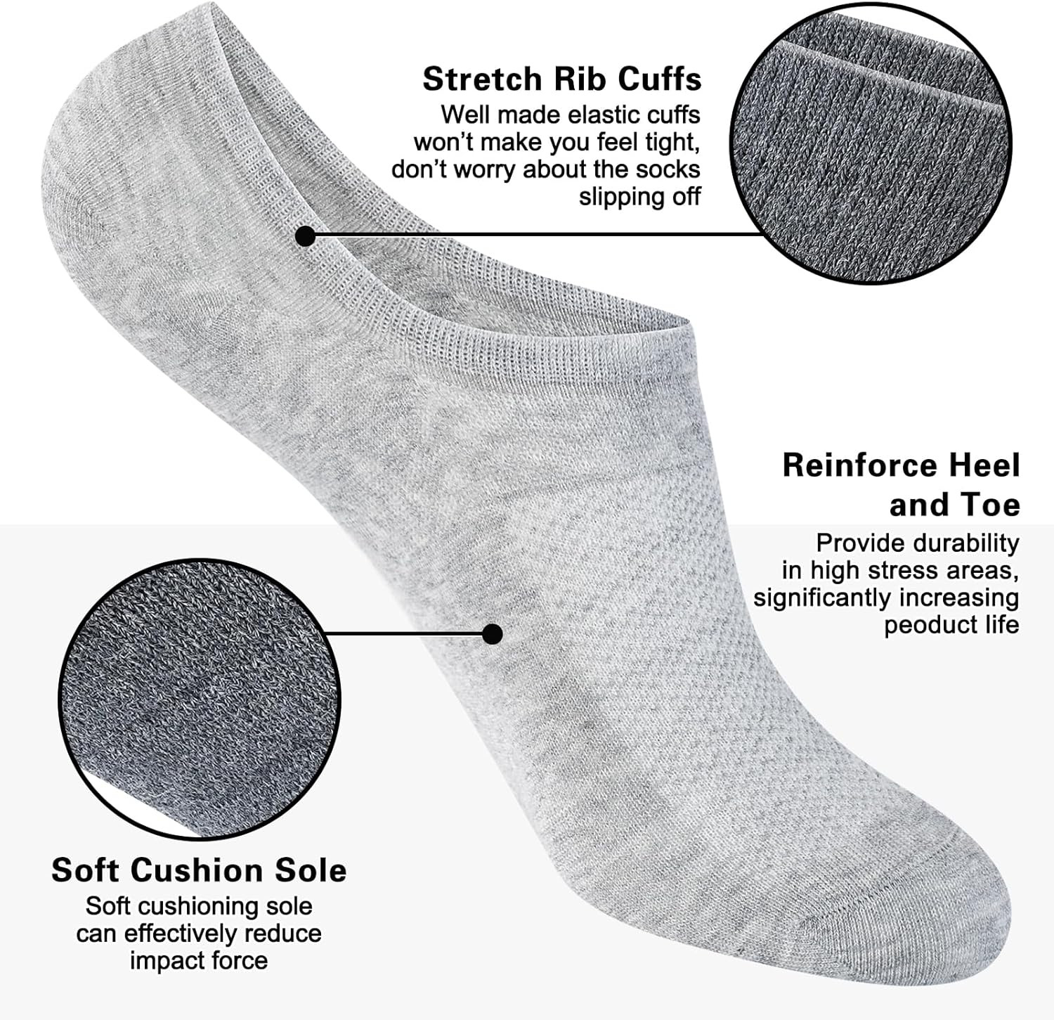 8 Pairs Womens 100% Cotton Non Slip No Show Socks, Low Cut Casual Invisible Line
