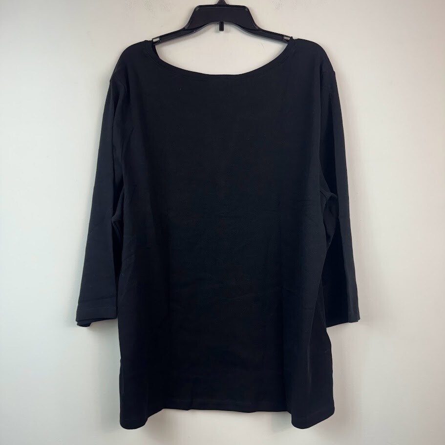 Karen Scott Womens Plus 3X Black 3/4 Sleeve Split Neck Henley Cotton Top NWTAU20