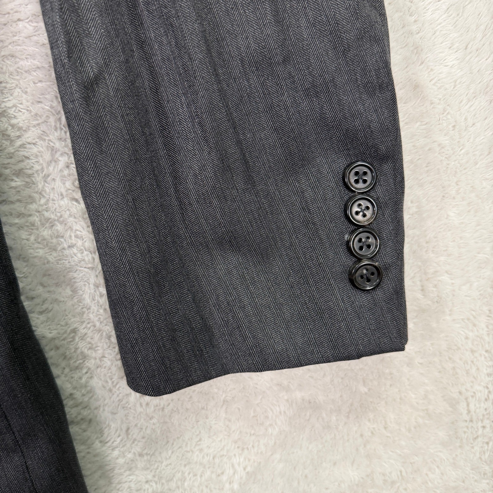 Hickey Freeman Men 40XL Slim Fit Madison Suit Grey Herringbone Wool 34×32 USA