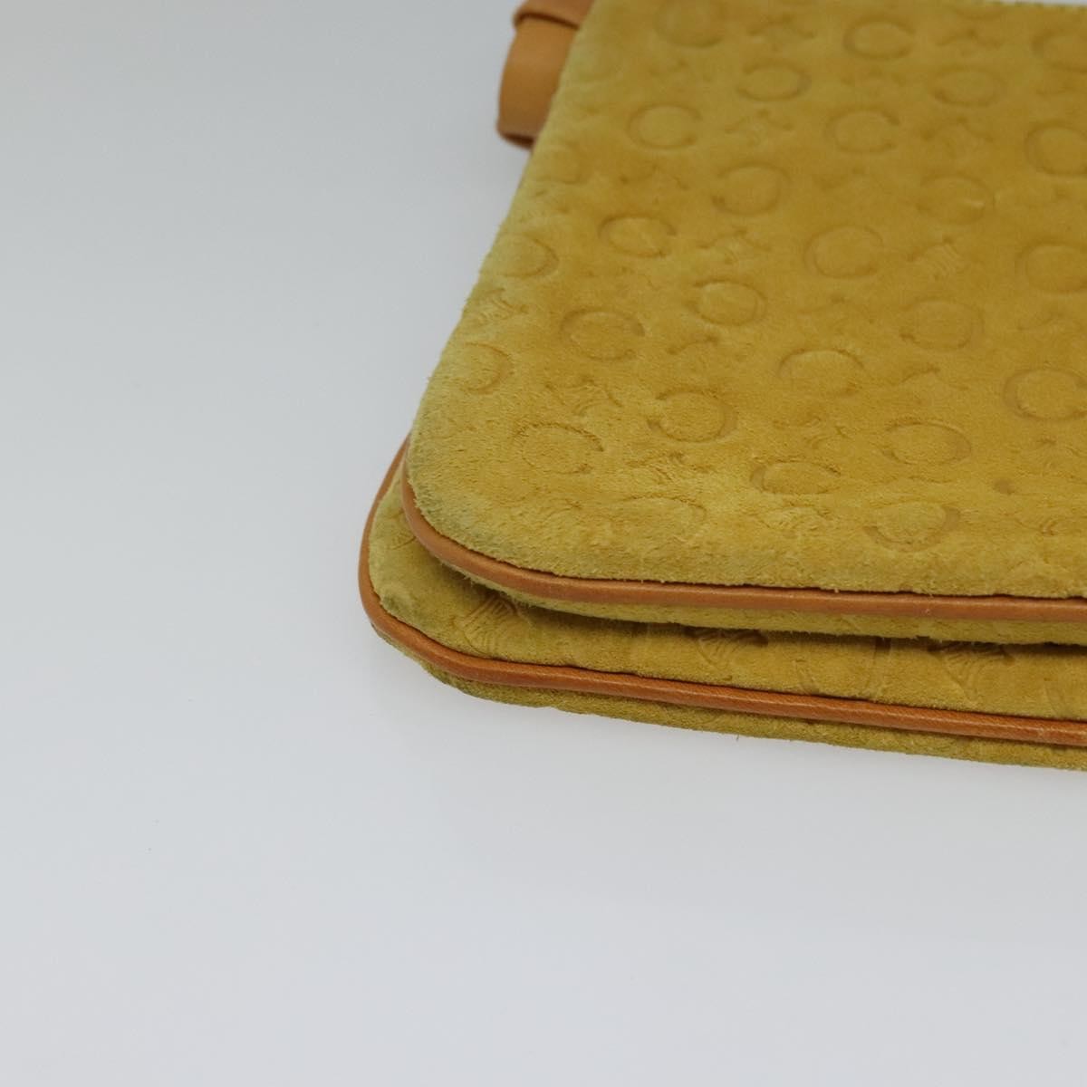 CELINE C Macadam Canvas Shoulder Bag Suede Yellow Gold Auth BA1861