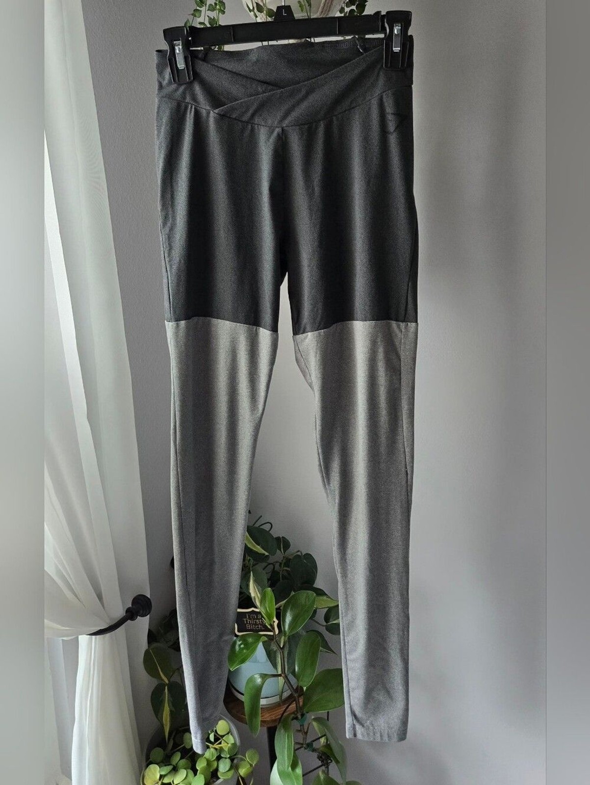 Gymshark Two-Tone Crossover Waist Colorblock Leggings Grey Size Small