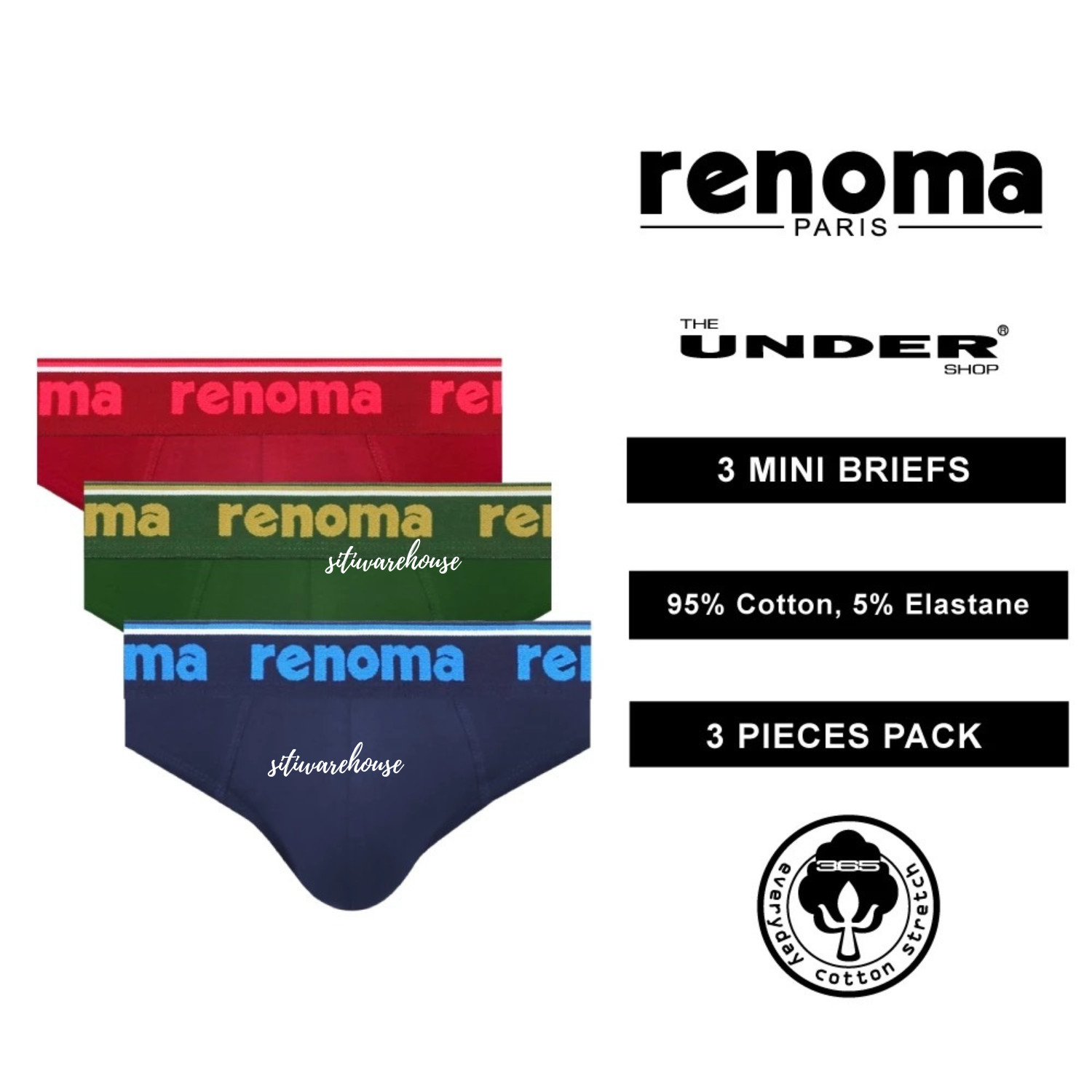 RENOMA Men’s Underwear Cotton Elastane S M L XL 2XL Random Color 3pcs